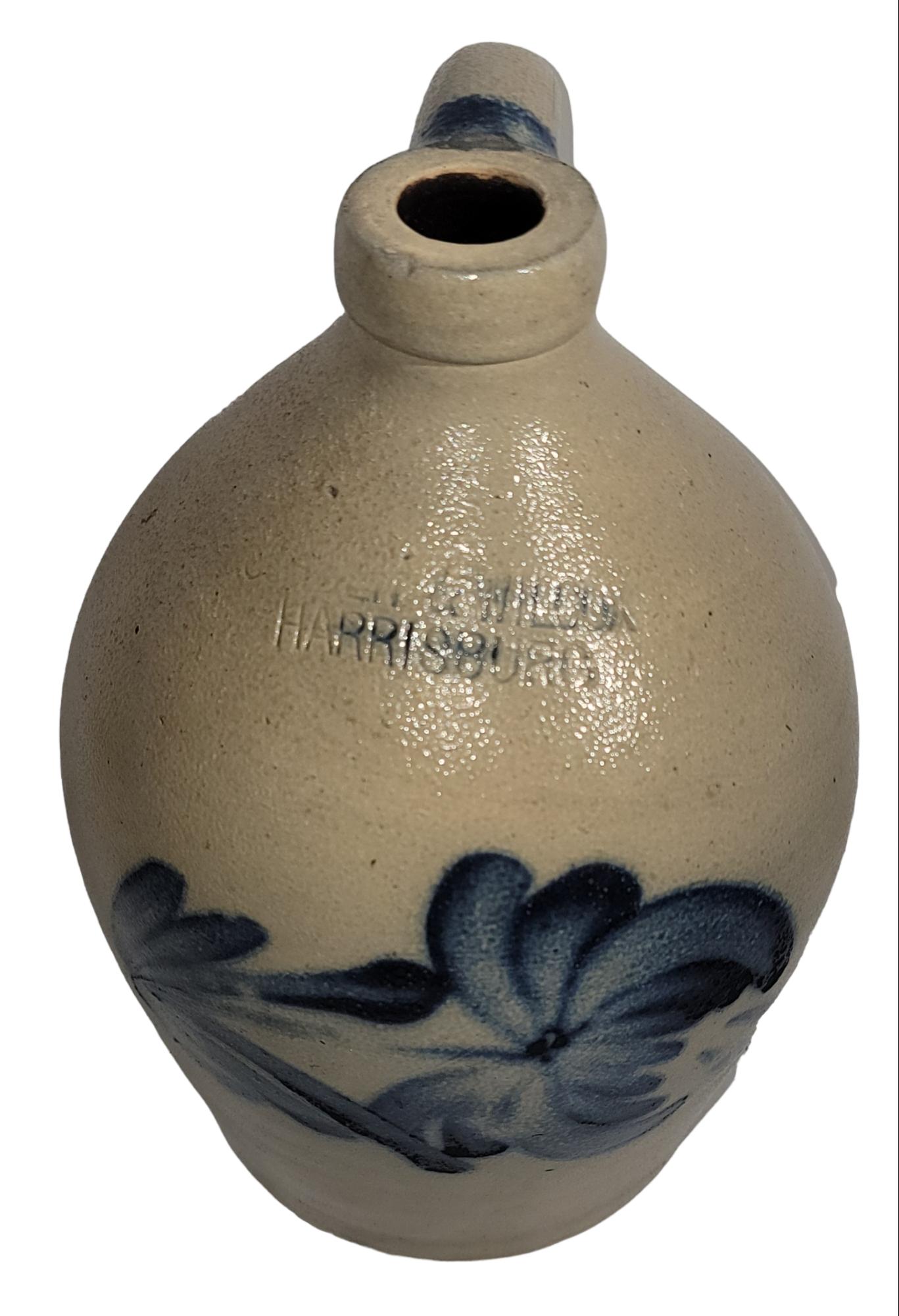 Hand-Crafted 19th Century Decorated Salt Glaze Jug -Cowden & Wilcox For Sale