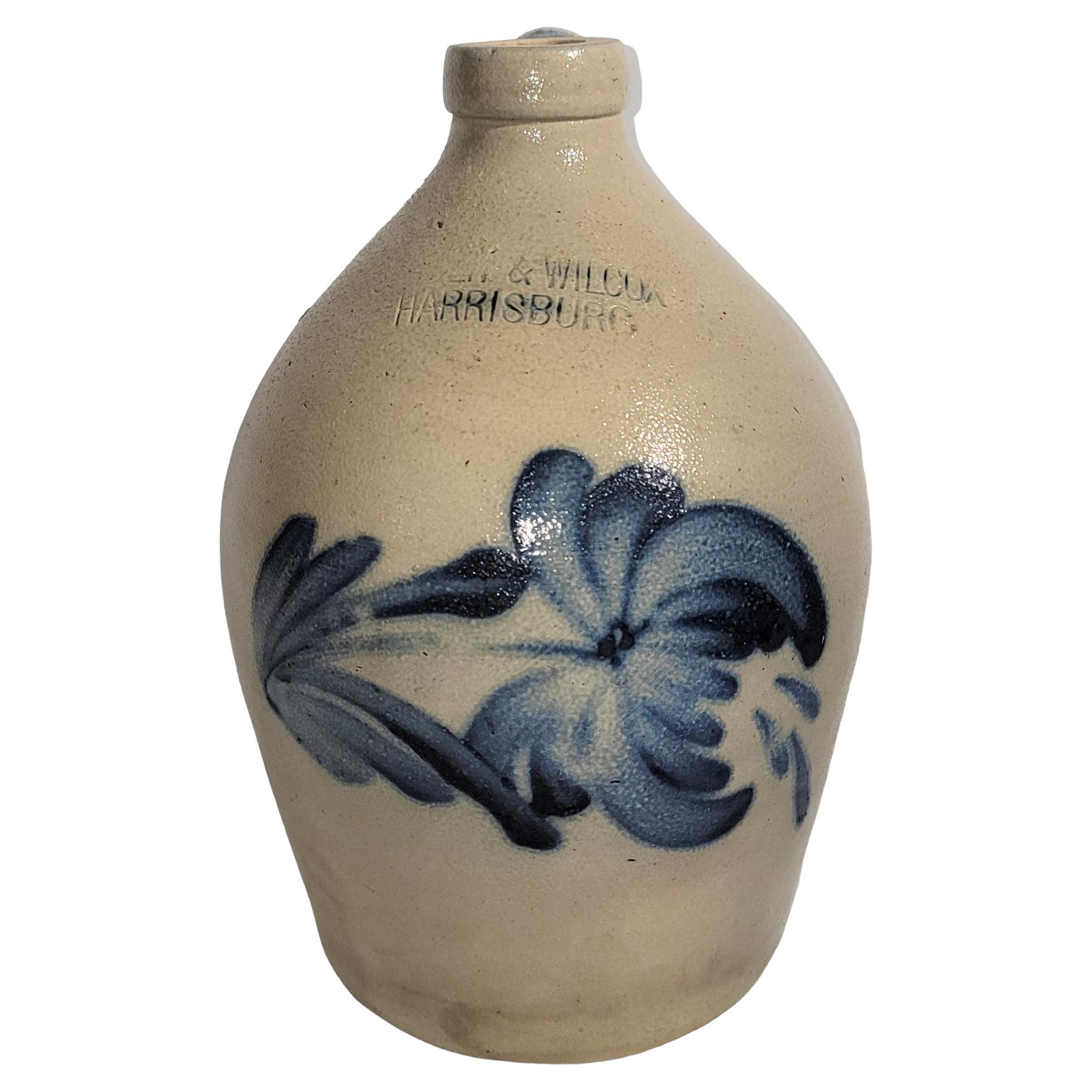 19th Century Decorated Salt Glaze Jug -Cowden & Wilcox For Sale