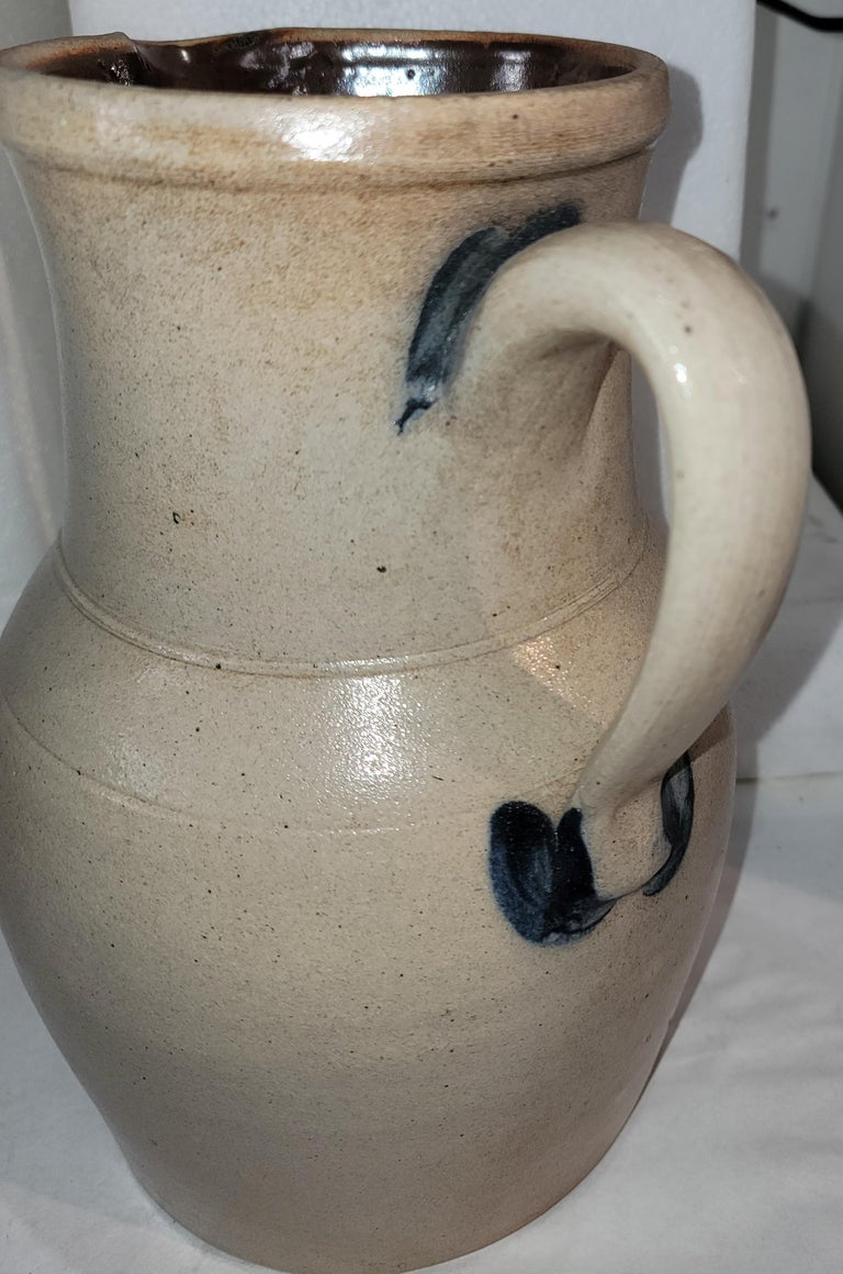 Adirondack 19Thc Decorated Stone Ware Cowden & Wilcox  Pitcher From Pennsylvania For Sale