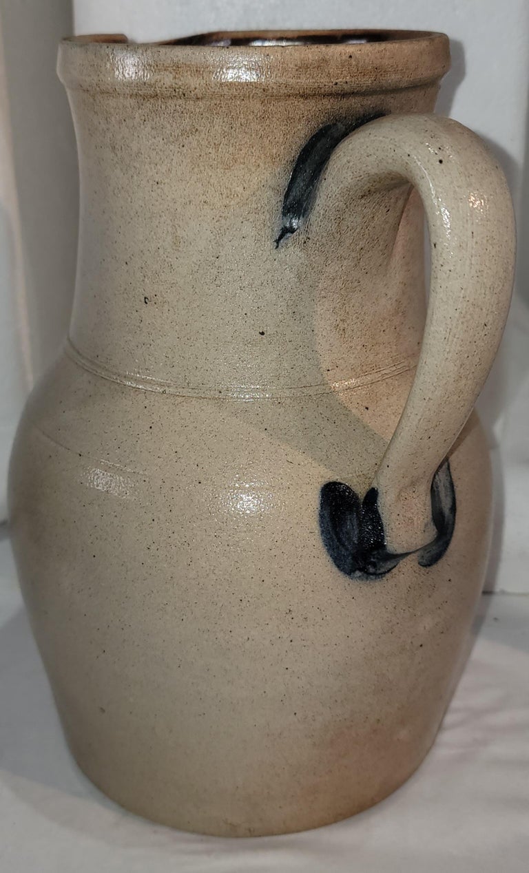 American 19Thc Decorated Stone Ware Cowden & Wilcox  Pitcher From Pennsylvania For Sale