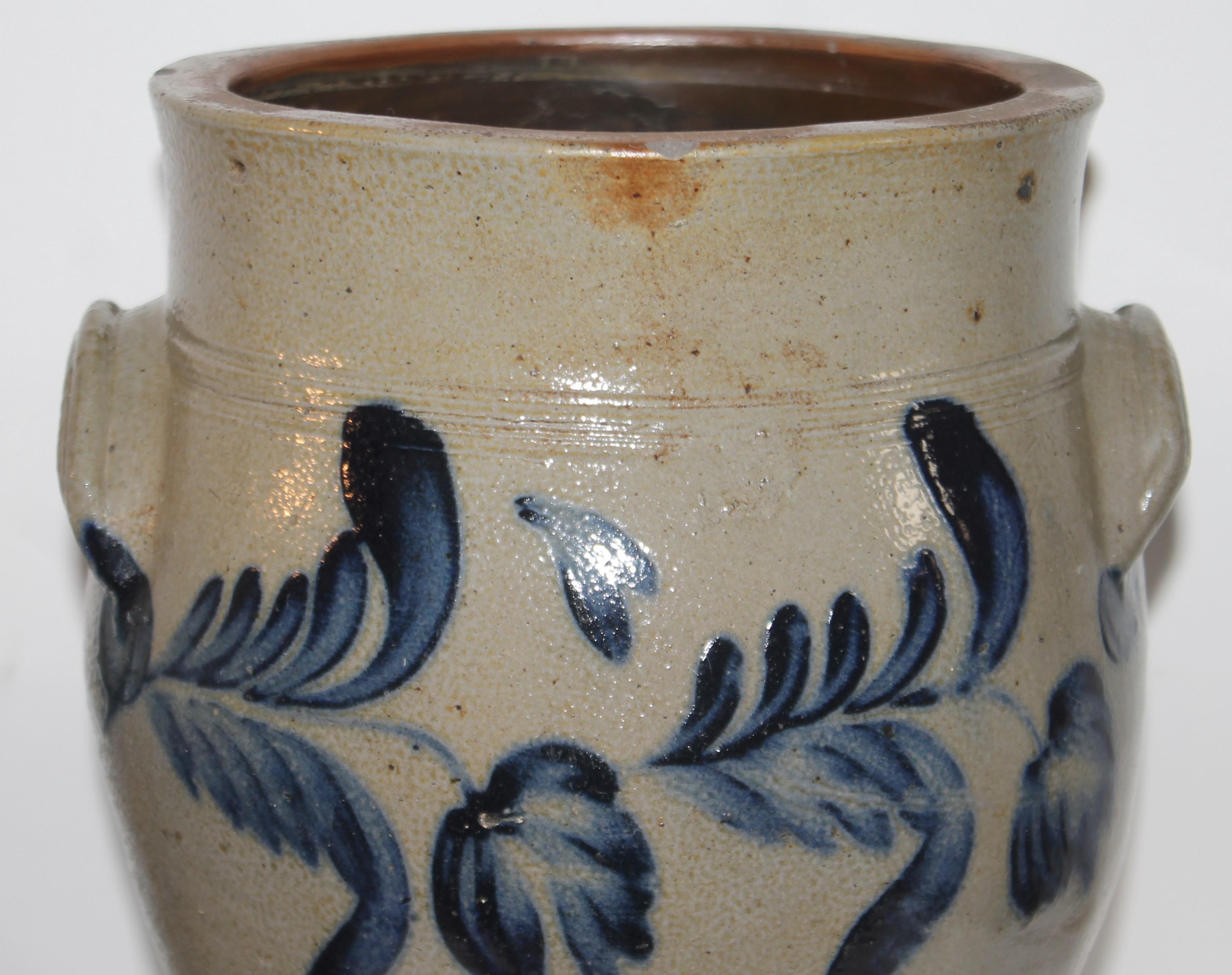 Hand-Crafted 19thc Decorated Stone Ware Crock For Sale