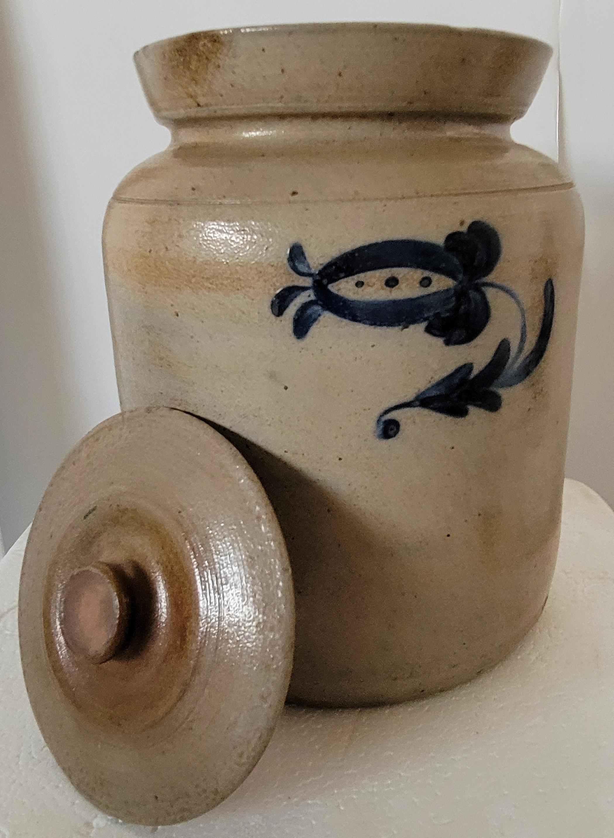 Adirondack 19Thc Decorated Stone Ware Crock W/ Lid For Sale