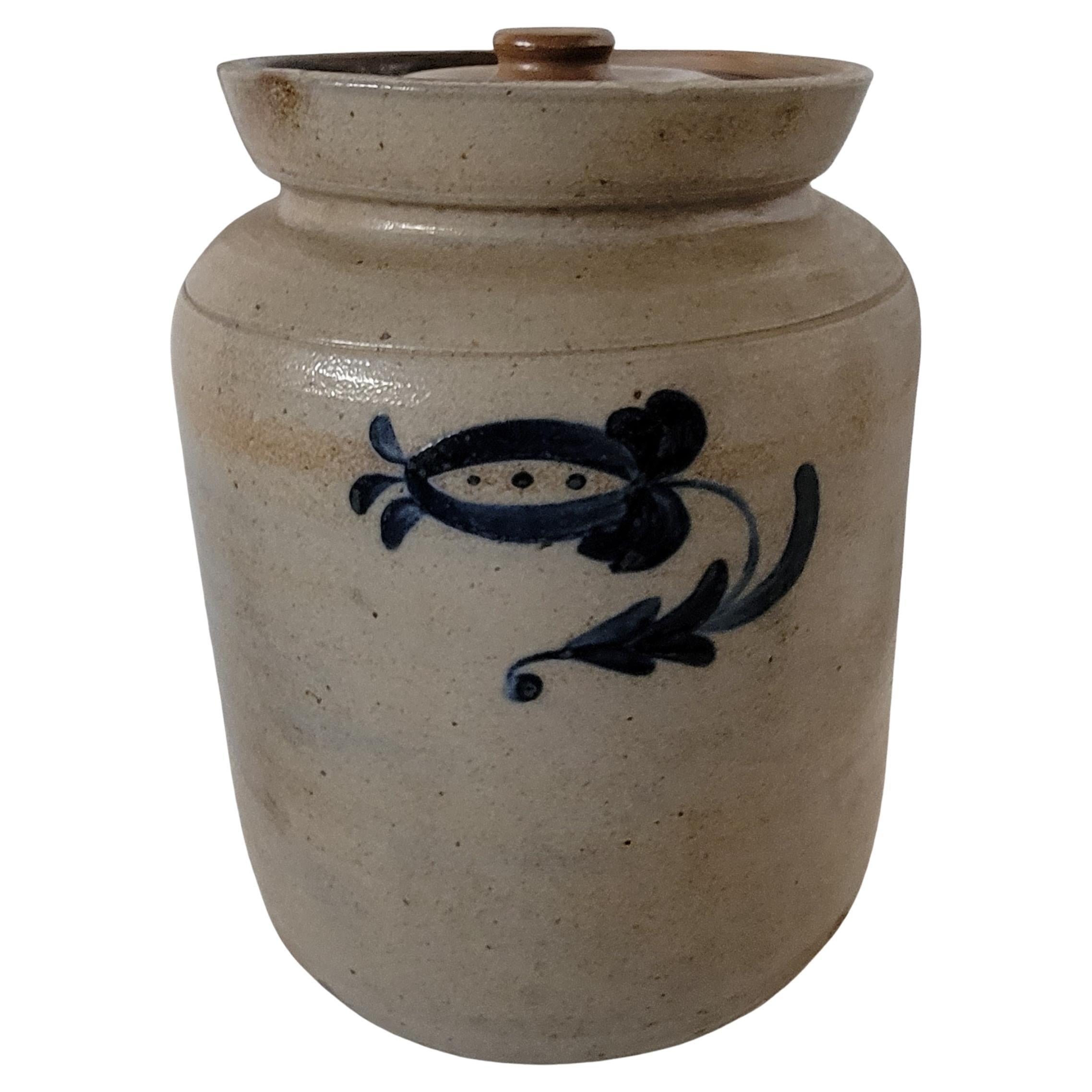 19Thc Decorated Stone Ware Crock W/ Lid