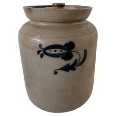 19Thc Decorated Stone Ware Crock W/ Lid