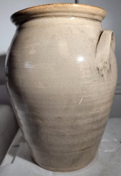 19th Century Decorated Stone Ware Double Handled Crock