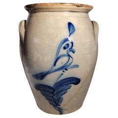 19th Century Decorated Stone Ware Double Handled Crock