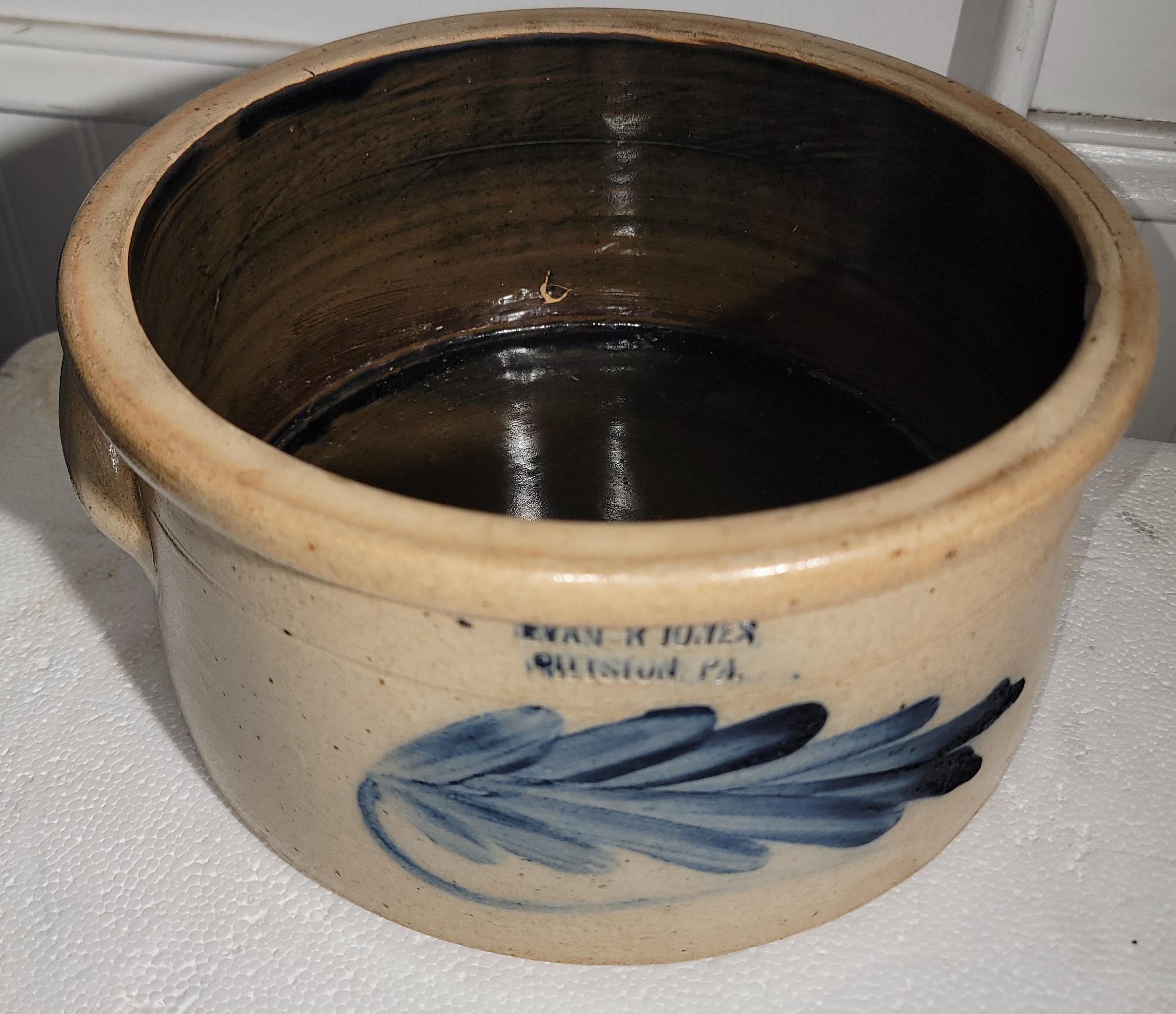American 19Thc Decorated Stone Ware From Evan Jones Cake Crock For Sale