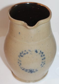 19th C Decorated Stone Ware Pitcher