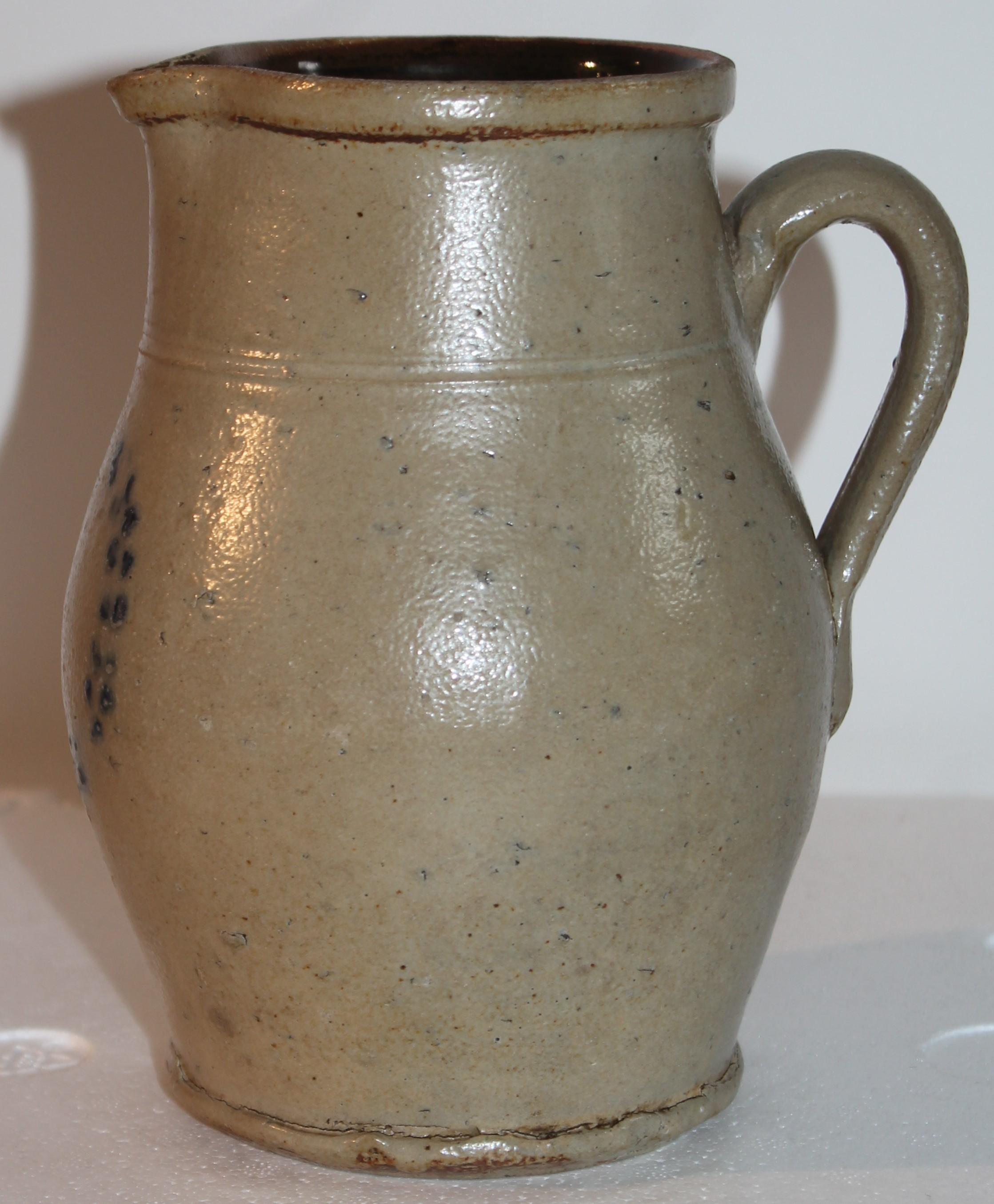 Adirondack 19th C Decorated Stone Ware Pitcher For Sale