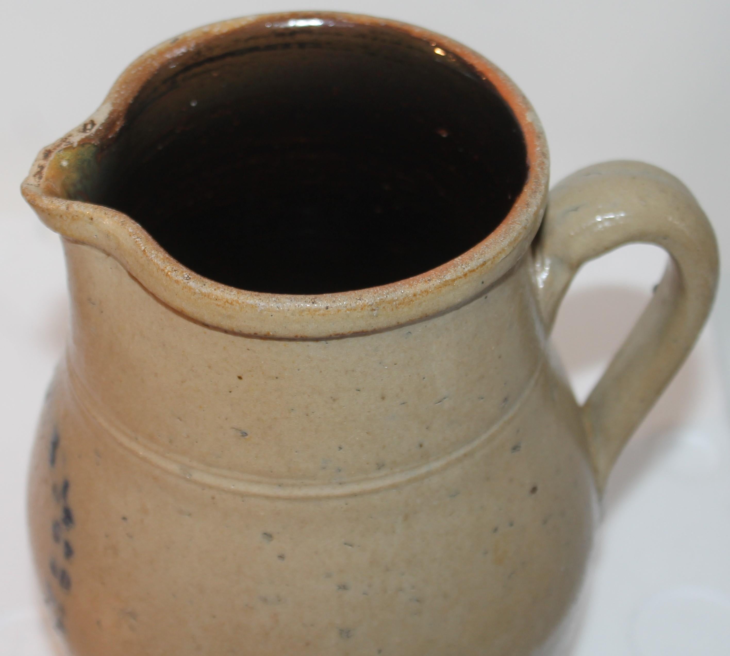 American 19th C Decorated Stone Ware Pitcher For Sale