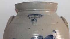 19th Century Decorated Stone Ware Pottery Crocks, Pair