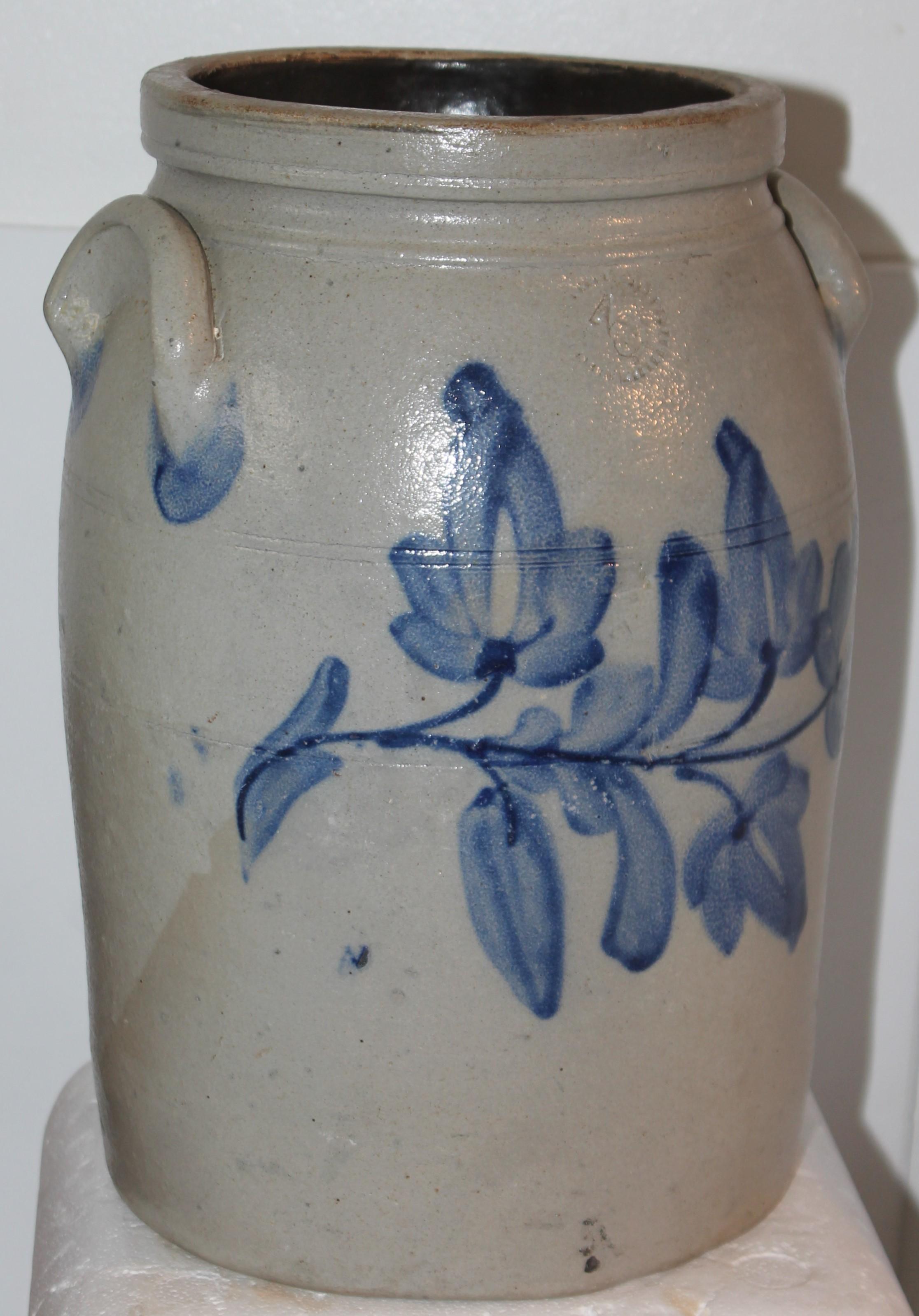 19Thc Original Decorated salt glaze crock from south Western Pennsylvania.This crock is in mint condition. Such a great form.