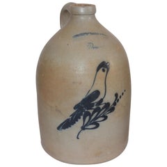 Antique 19th Century Decorated Stoneware Bird Jug from Bennington, Vermont