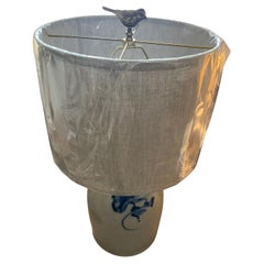 19Thc Decorated Stoneware Bird Lamp W/ Shade