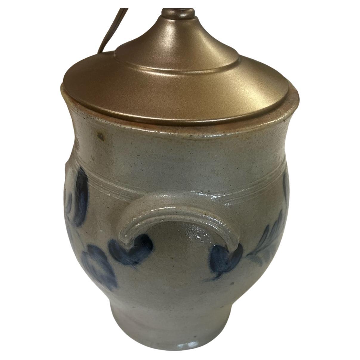 Adirondack 19thc Decorated Stoneware  Cowden & Wilcox Lamp For Sale
