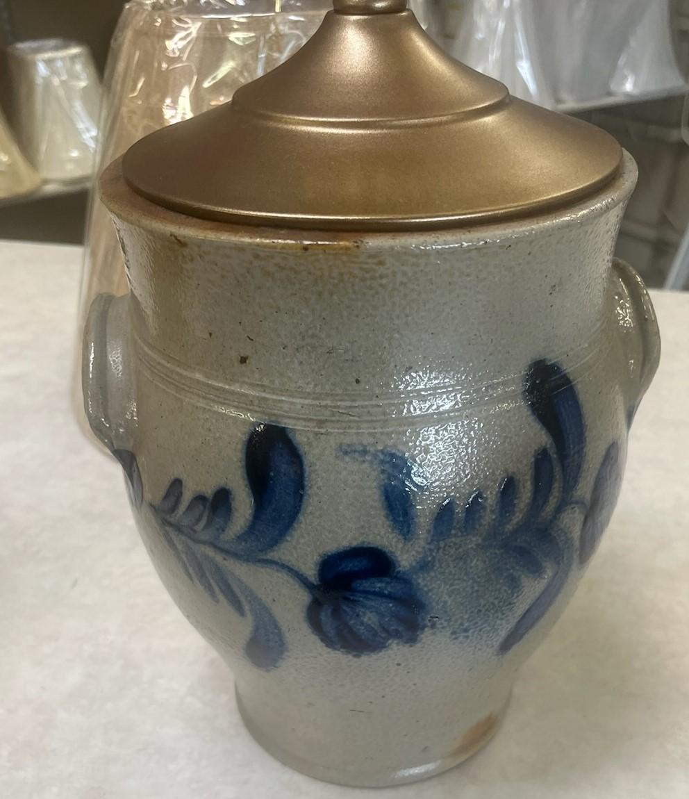 American 19thc Decorated Stoneware  Cowden & Wilcox Lamp For Sale