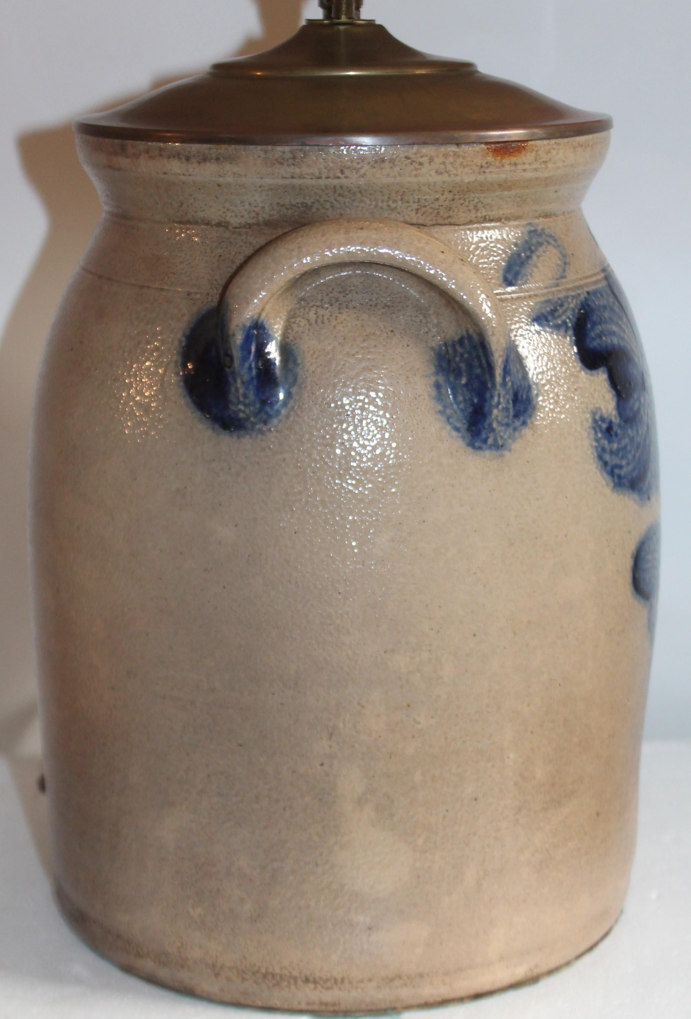 Adirondack 19th Century Decorated Stoneware Crock Lamp For Sale