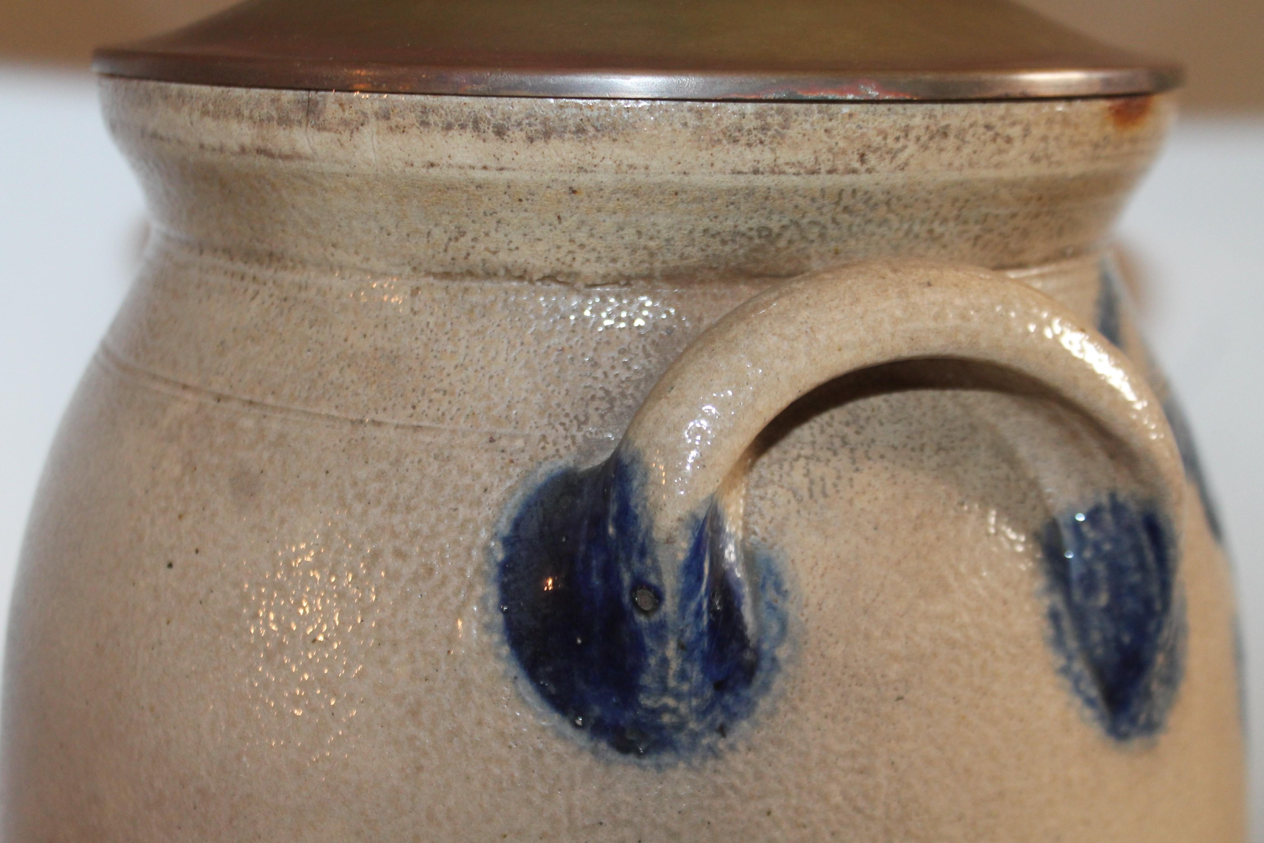 American 19th Century Decorated Stoneware Crock Lamp For Sale