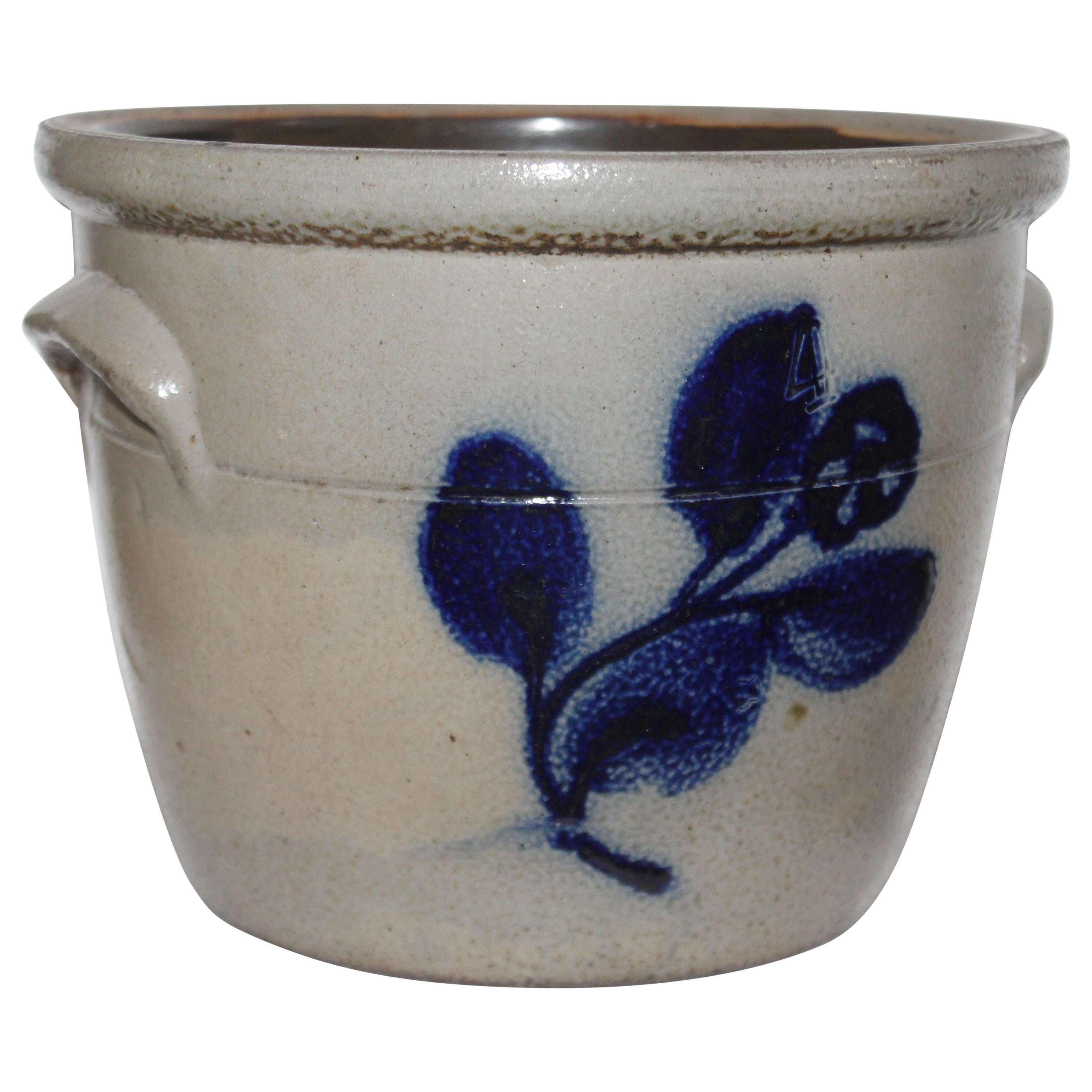 19th Century Decorated Stoneware Crock with Handles For Sale