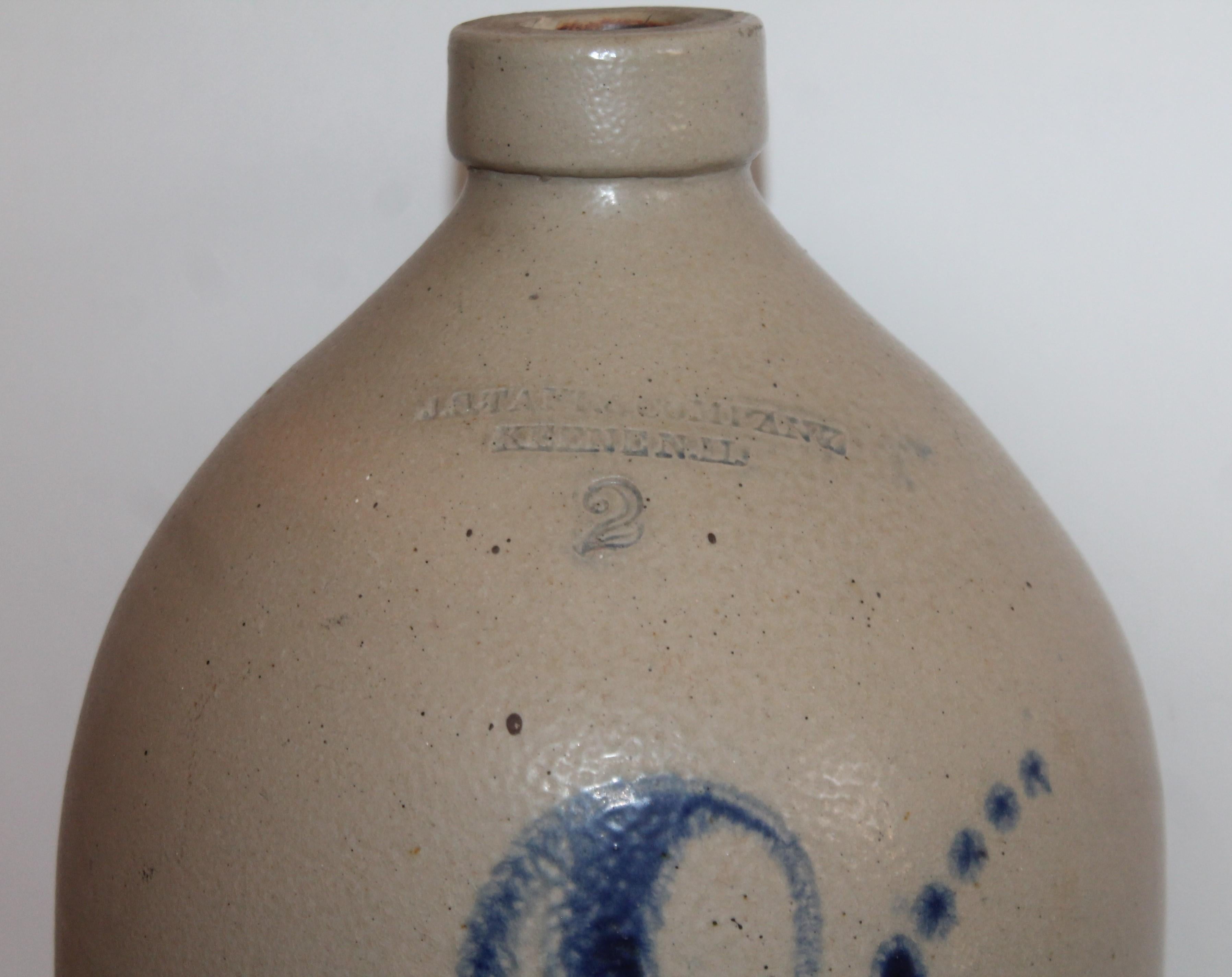 Hand-Crafted 19th Century Decorated Stoneware Jug from Keene, New Hampshire For Sale