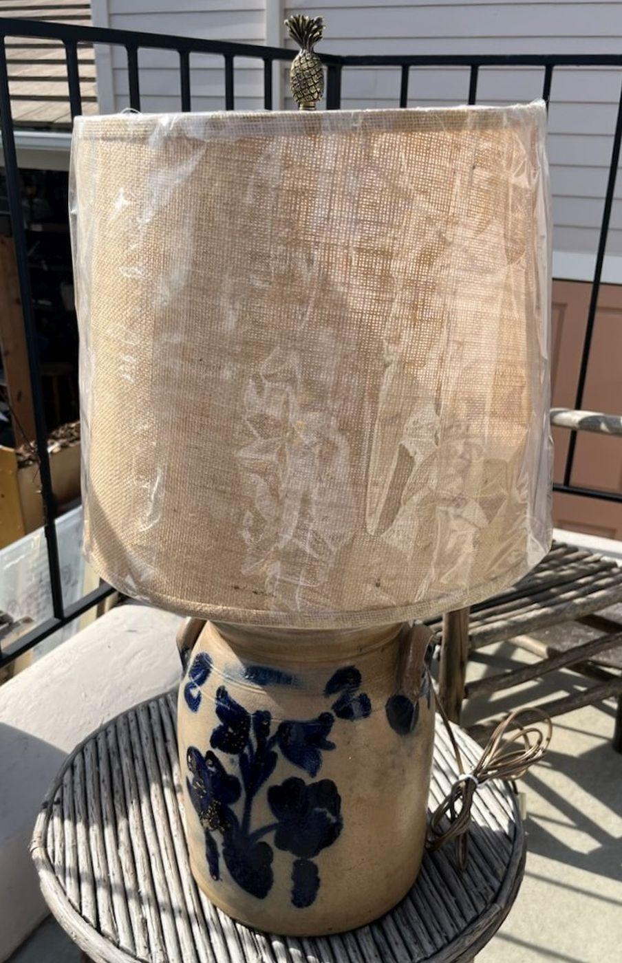 Adirondack 19thc Decorated Stoneware Lamp