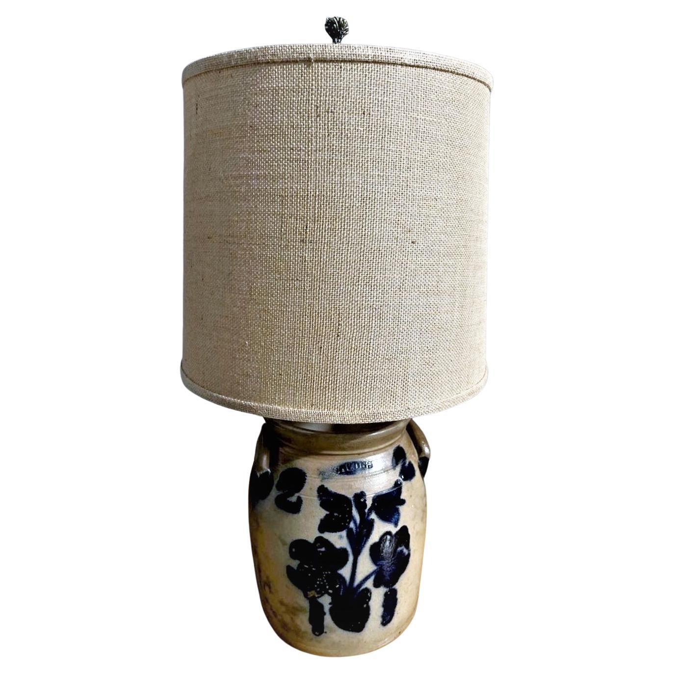 19thc Decorated Stoneware Lamp
