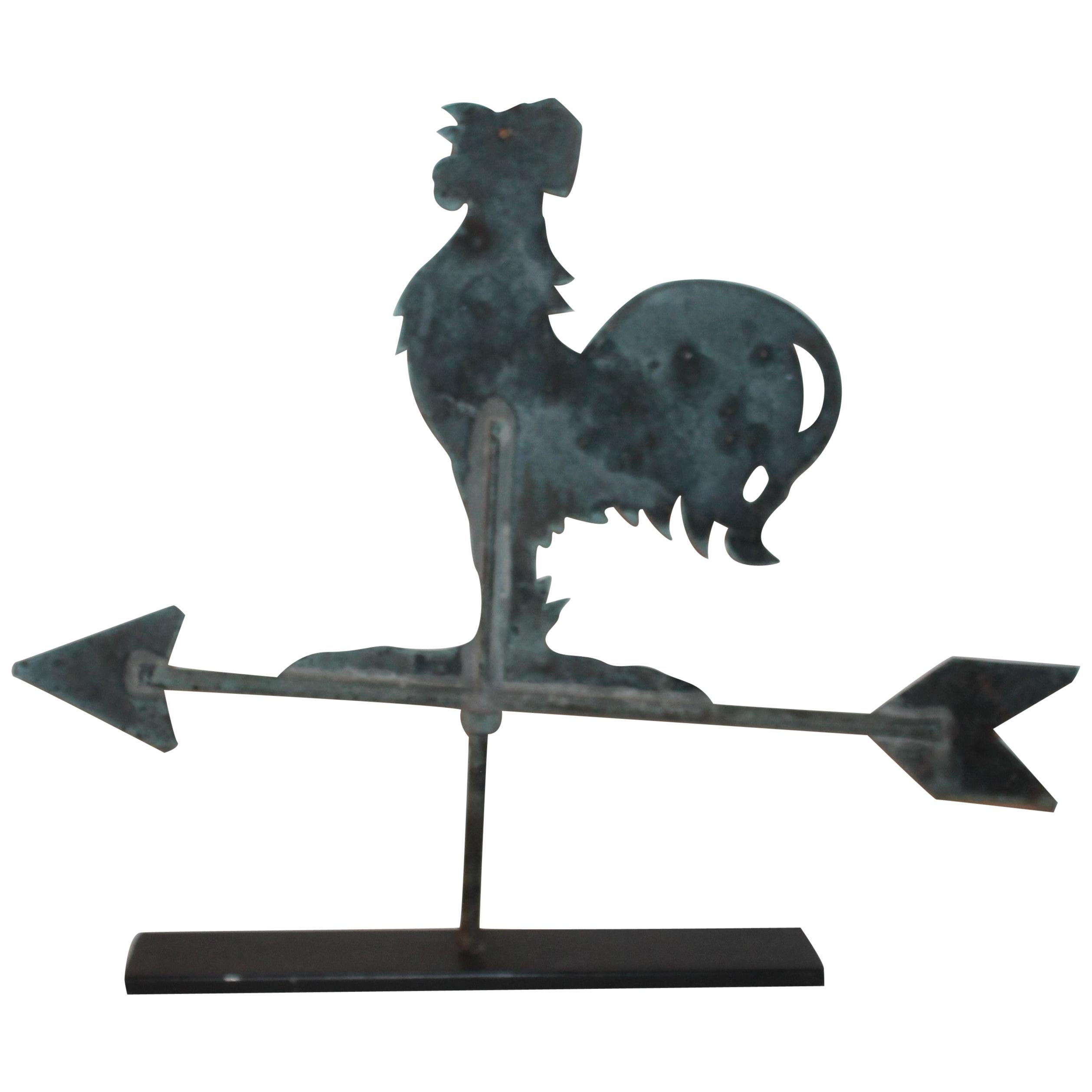 19th Century Diminutive Copper Rooster Weather Vane with Stand