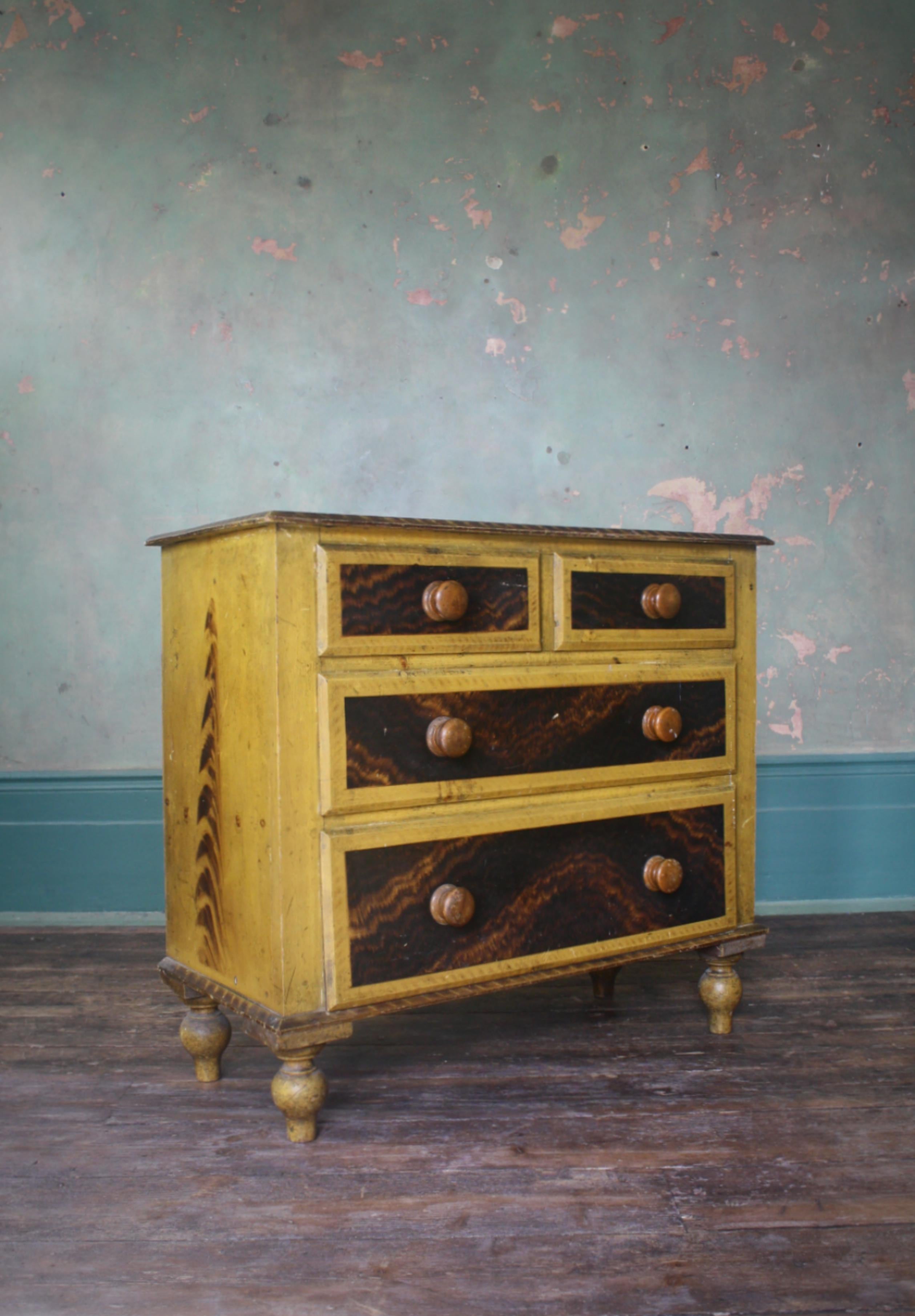 Diminutive Scottish Grained & Yellow Painted Chest of Drawers Folk Art For Sale 6