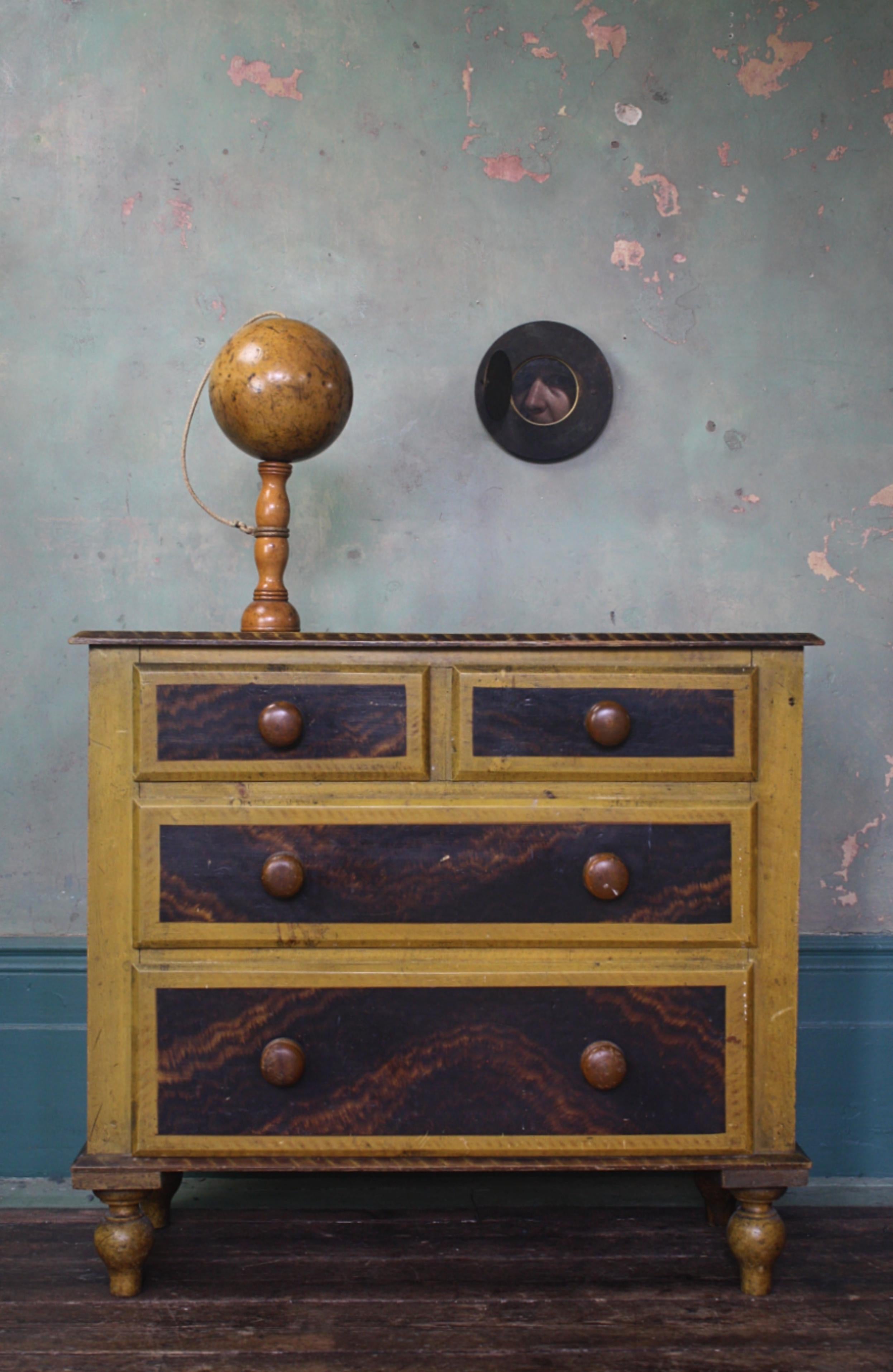 Diminutive Scottish Grained & Yellow Painted Chest of Drawers Folk Art For Sale 8