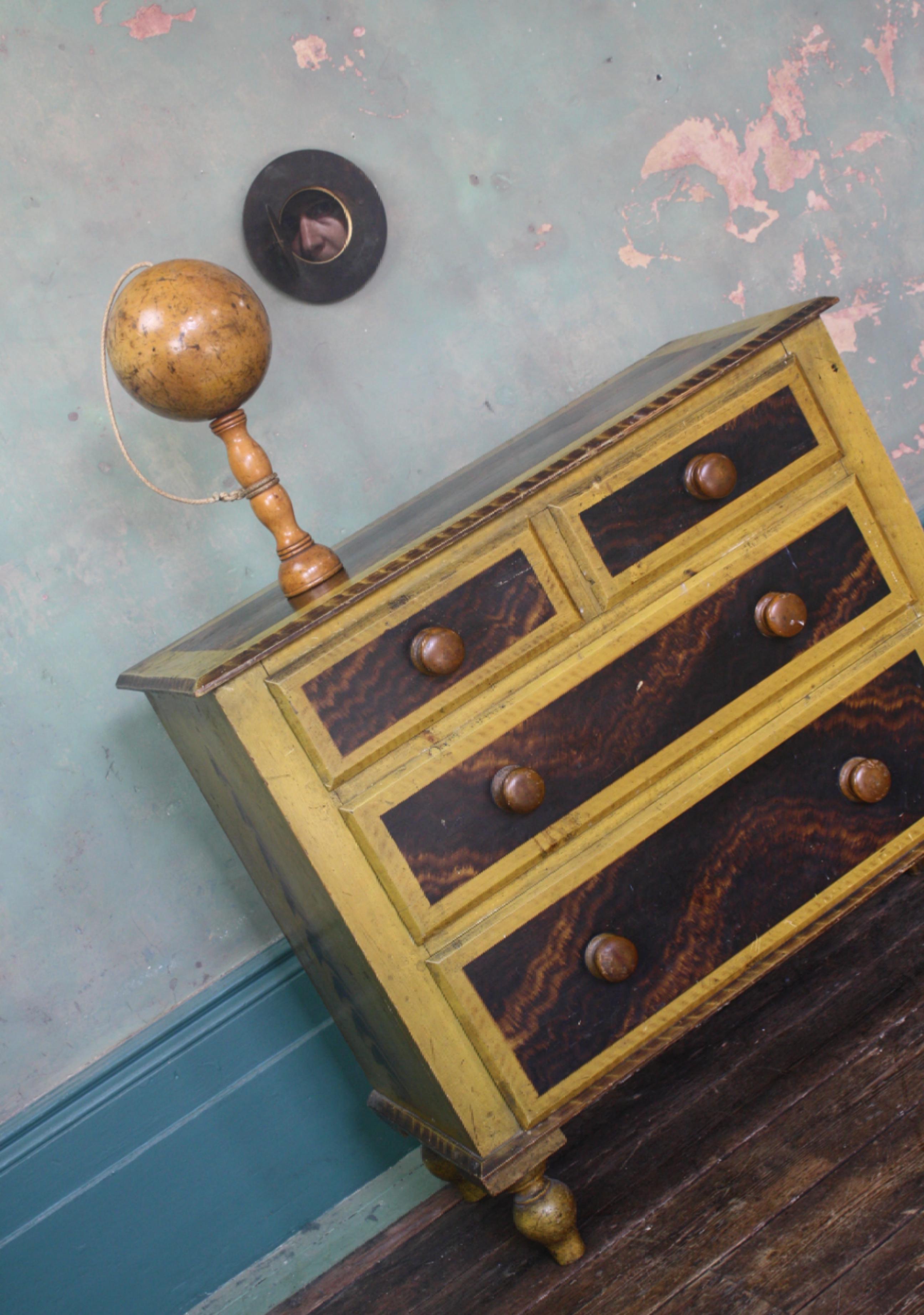 Diminutive Scottish Grained & Yellow Painted Chest of Drawers Folk Art For Sale 10