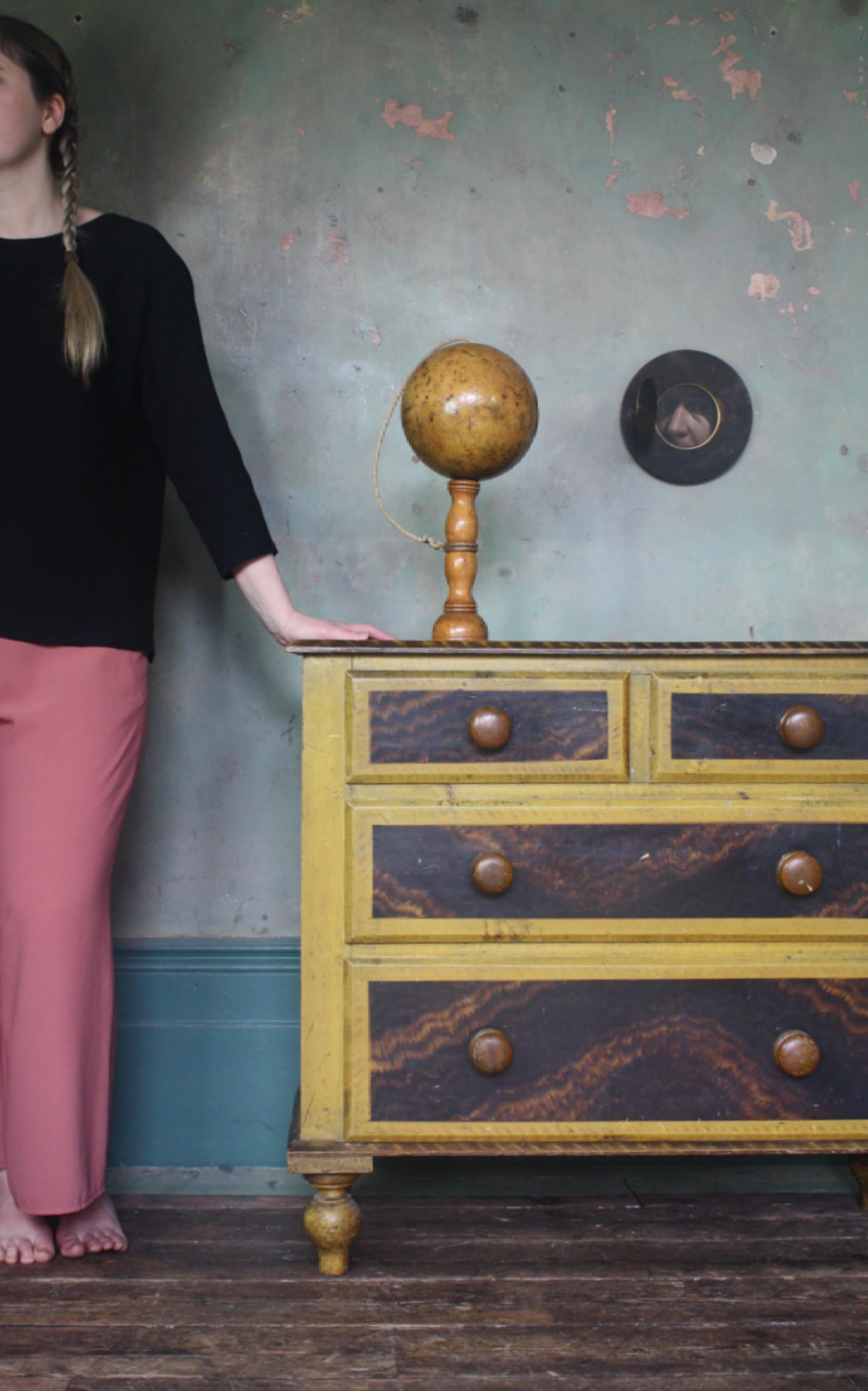 Diminutive Scottish Grained & Yellow Painted Chest of Drawers Folk Art 11