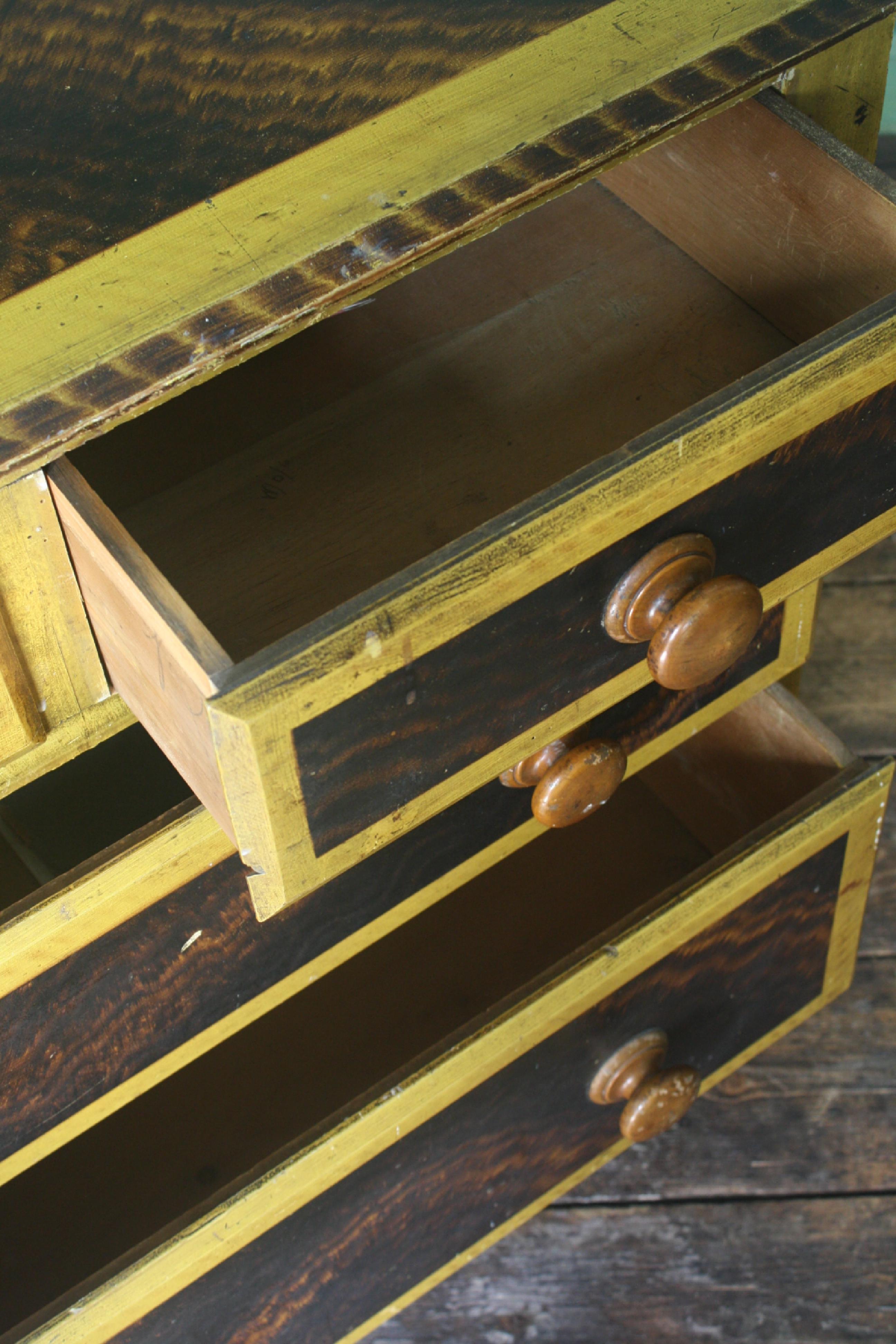 Victorian Diminutive Scottish Grained & Yellow Painted Chest of Drawers Folk Art For Sale