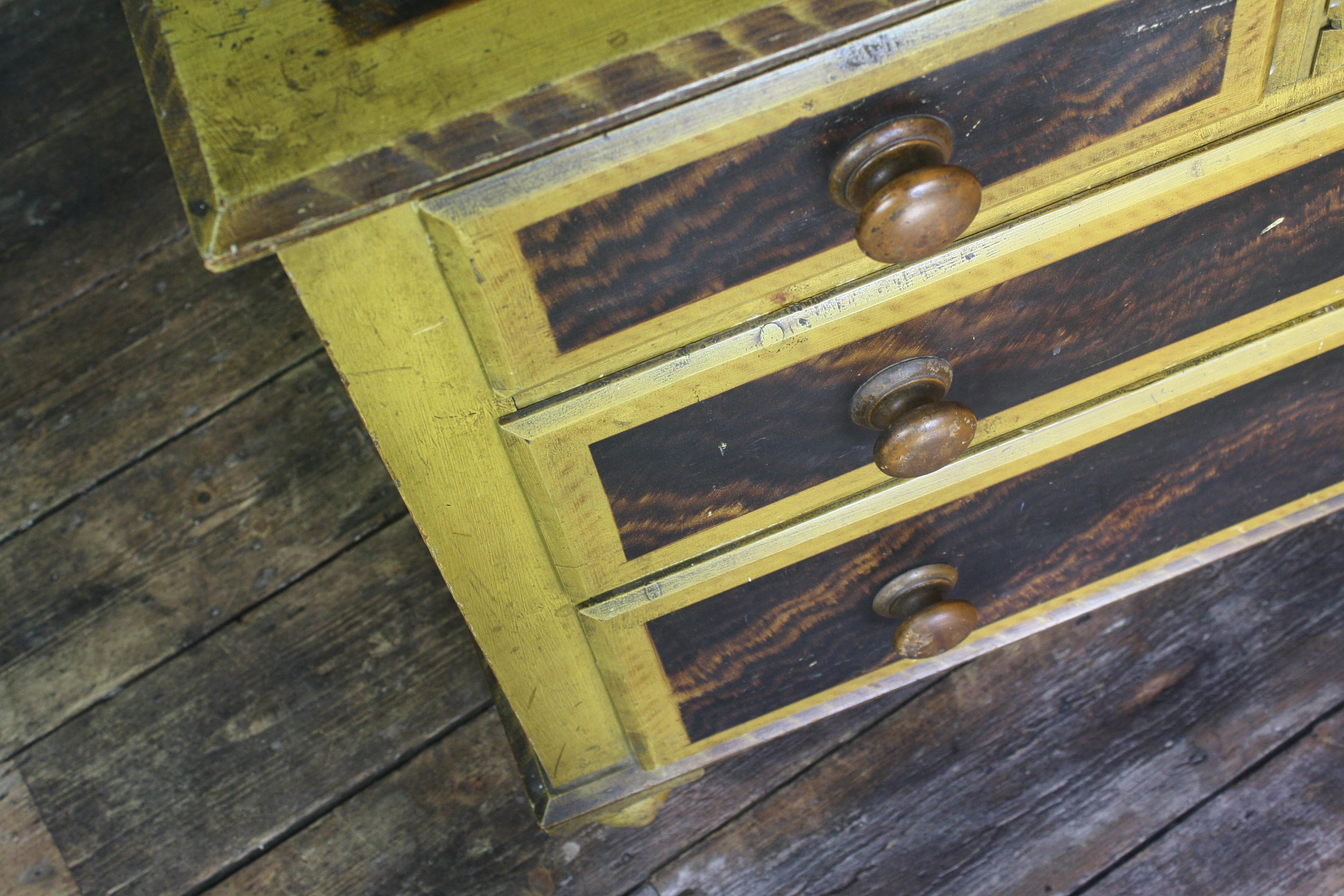 19th Century Diminutive Scottish Grained & Yellow Painted Chest of Drawers Folk Art For Sale
