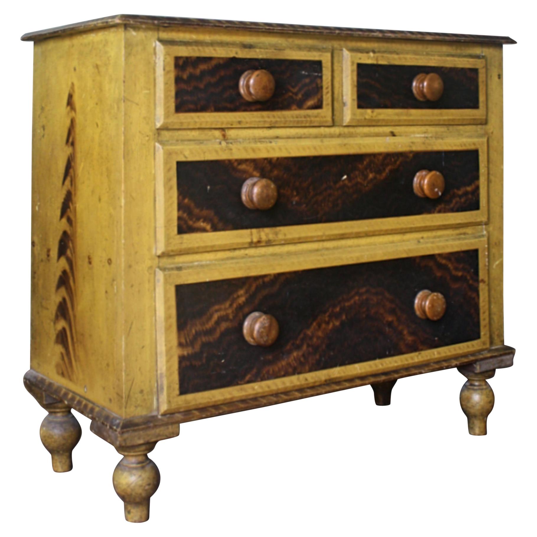 Diminutive Scottish Grained & Yellow Painted Chest of Drawers Folk Art For Sale