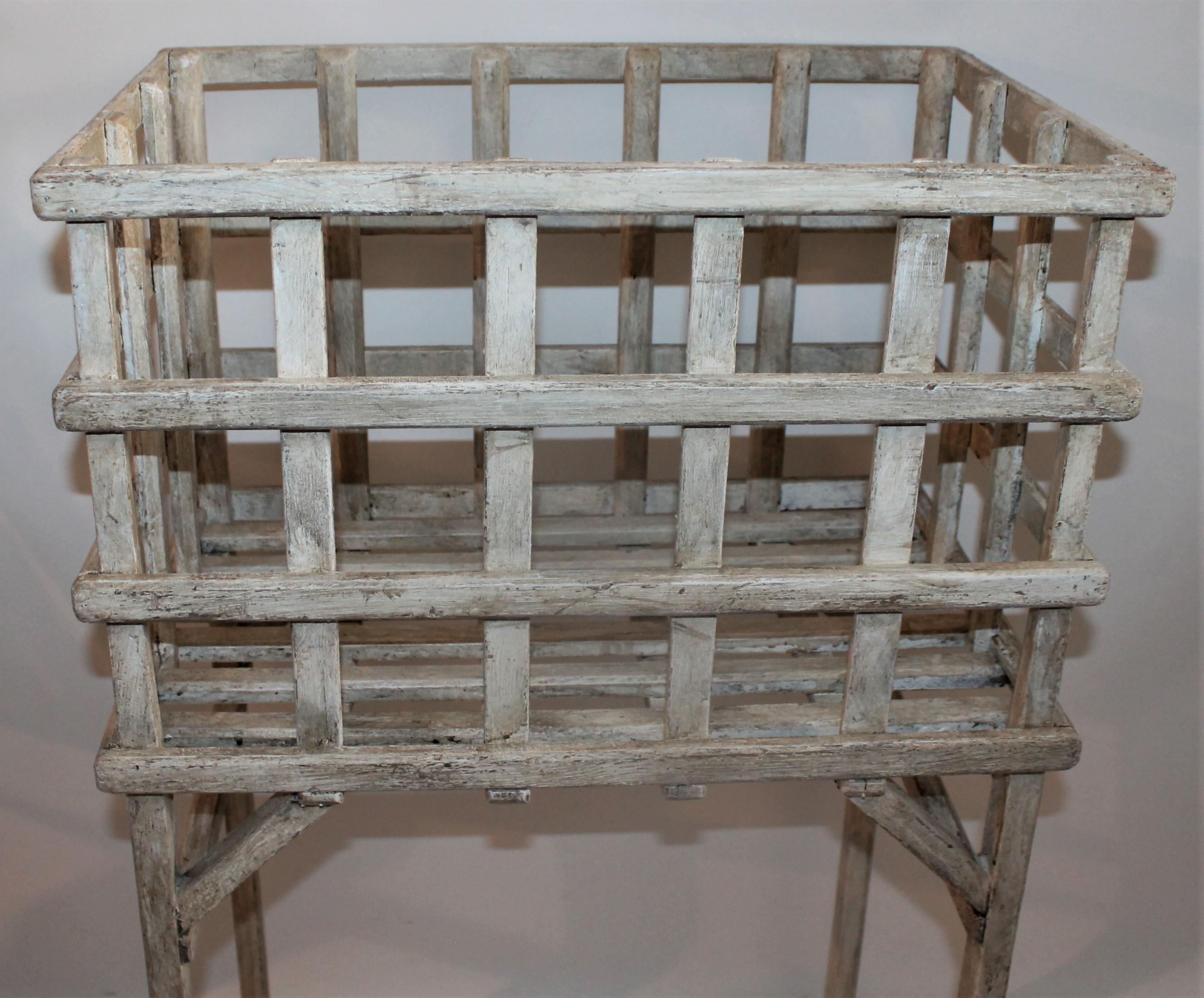 American 19th Century Dirty White Painted Display Basket on Legs