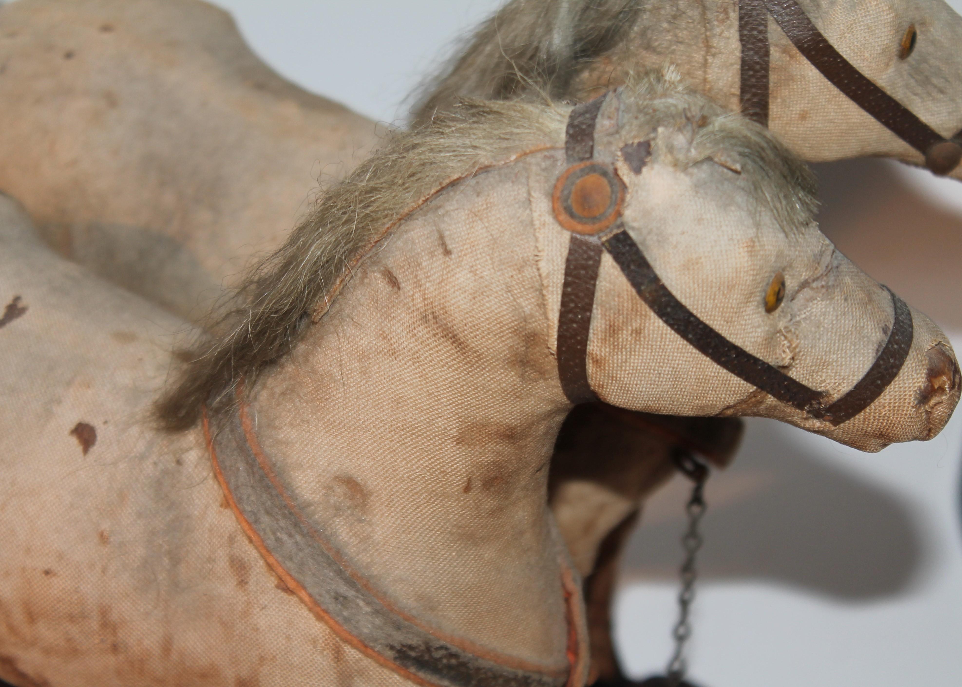 American 19thC Double Horse Pull Toy on Iron Wheels For Sale