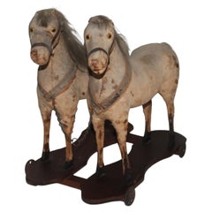 19thC Double Horse Pull Toy on Iron Wheels