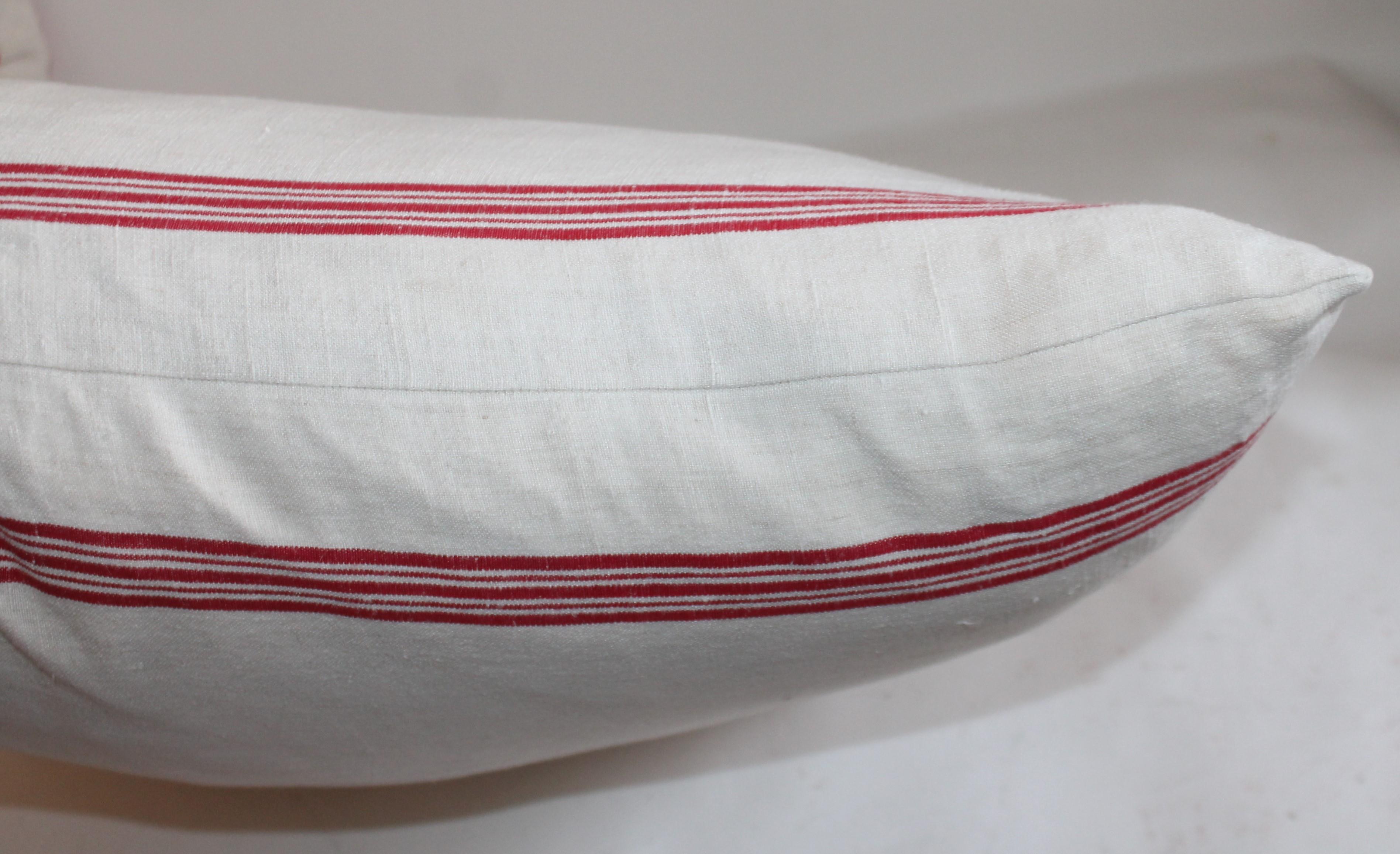 American 19th Century Double Sided Red & White Linen Pillows, Pair