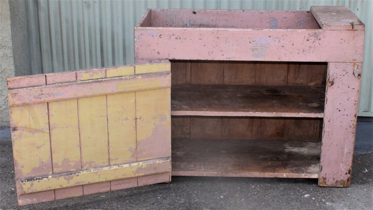 19th Century Dry Sink In Original Dusty Rose Paint