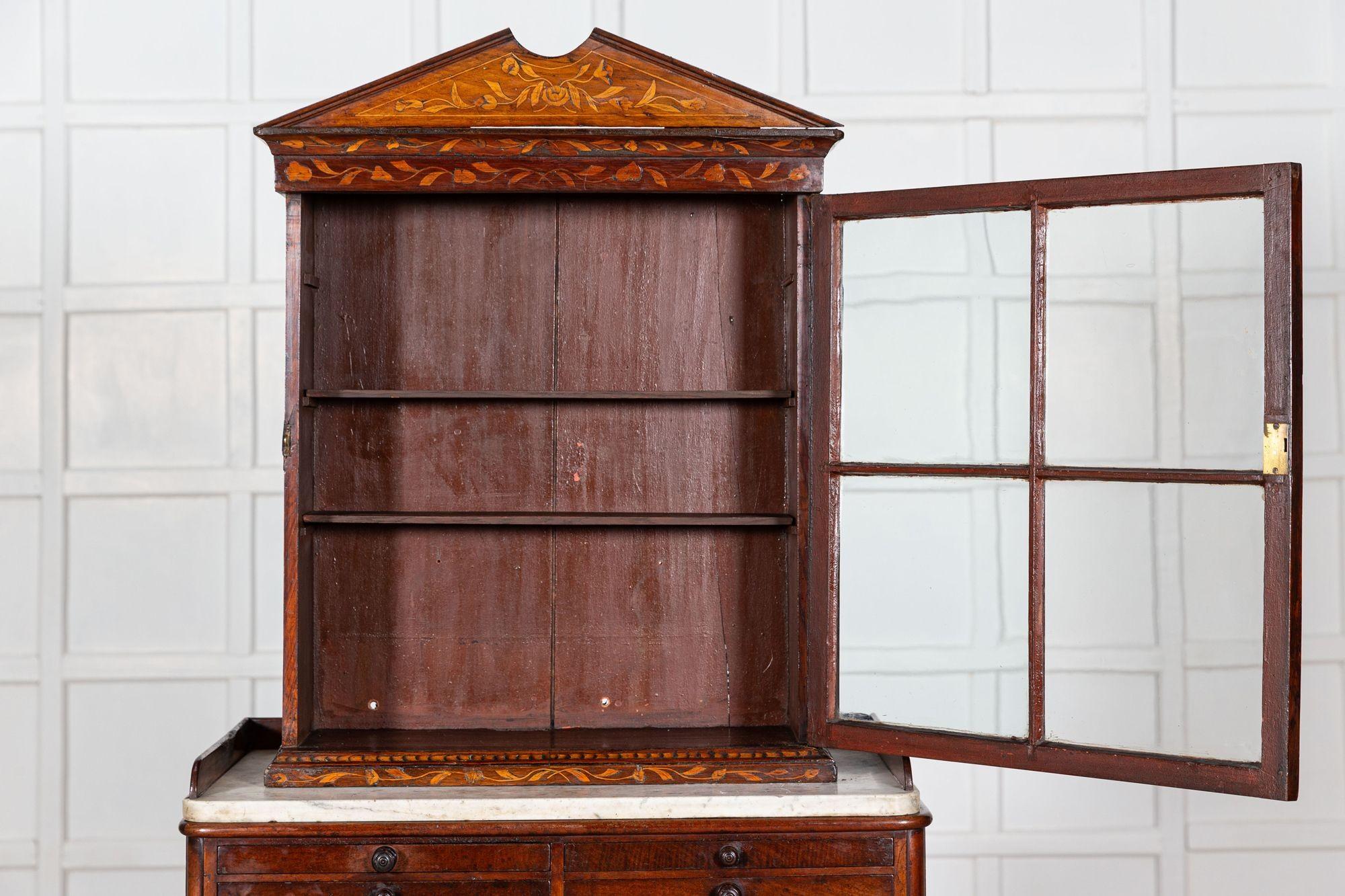 19th Century 19thC Dutch Mahogany Marquetry Inlaid Display Cabinet For Sale