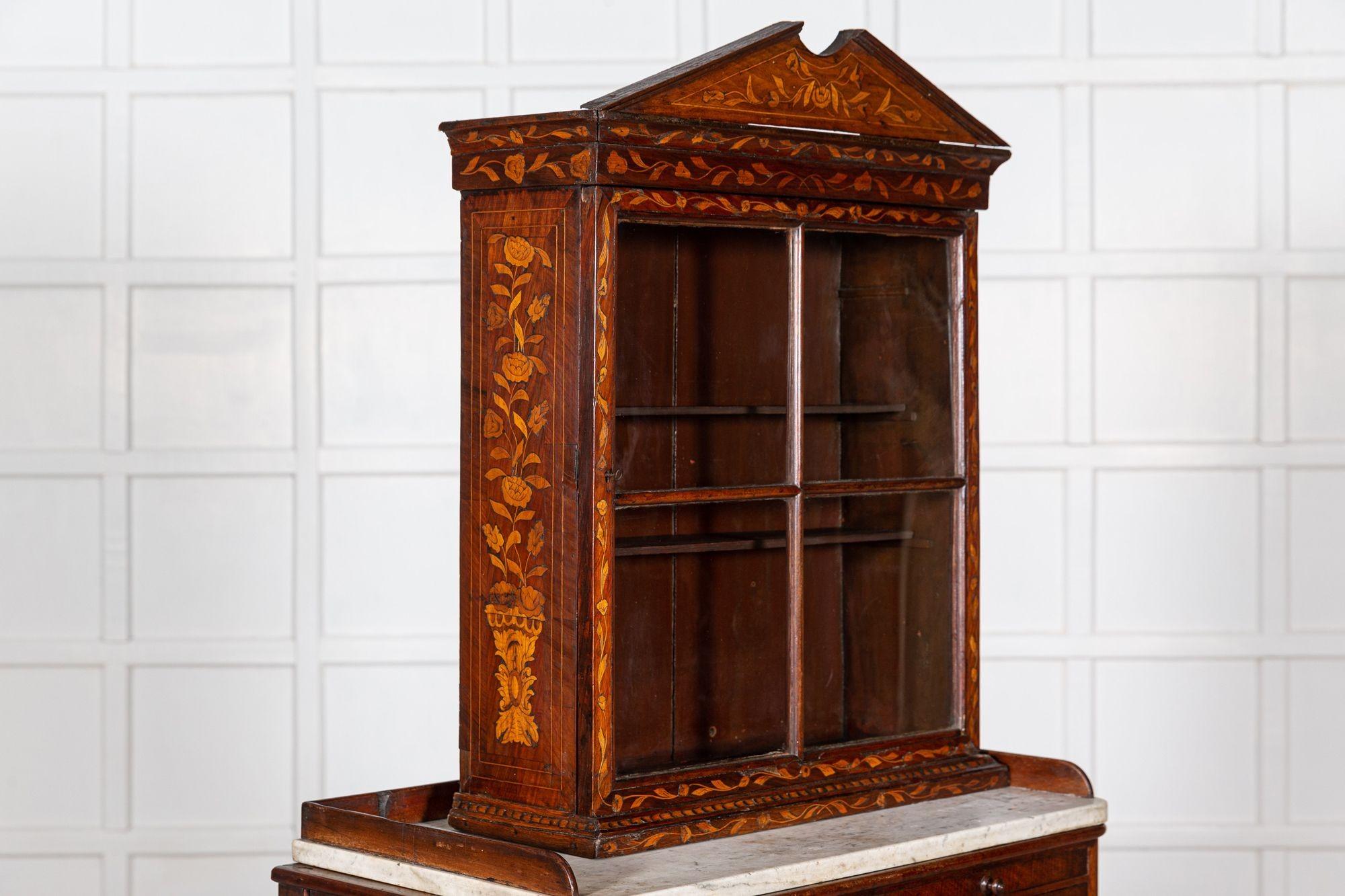 19thC Dutch Mahogany Marquetry Inlaid Display Cabinet For Sale 1