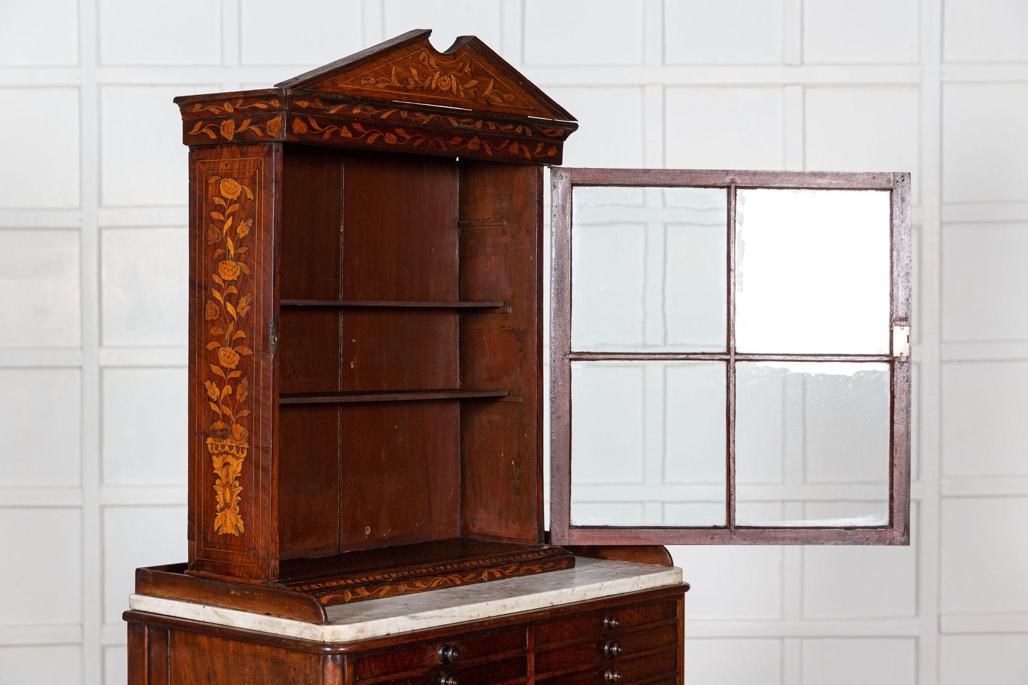 19thC Dutch Mahogany Marquetry Inlaid Display Cabinet For Sale 2