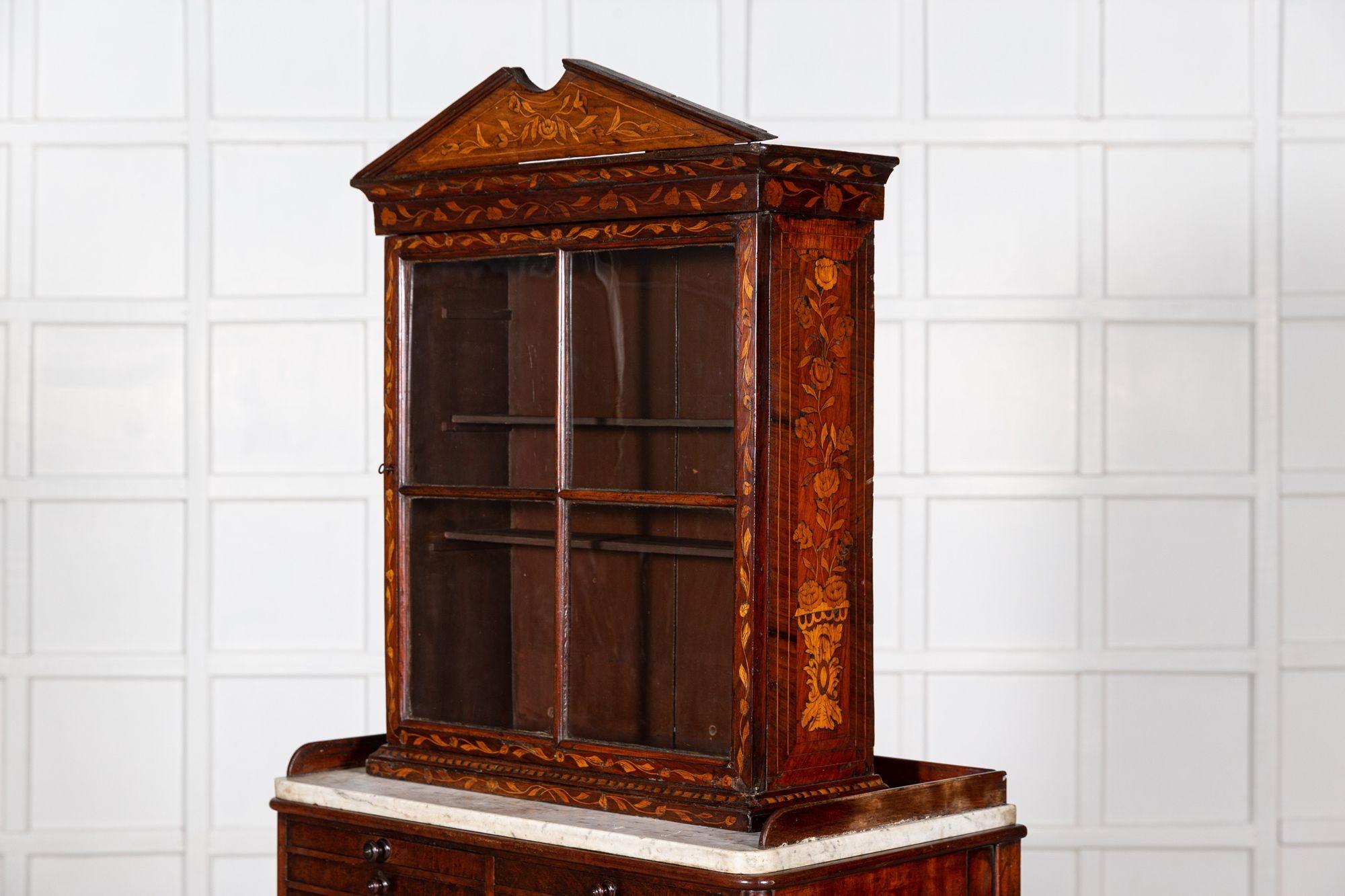 19thC Dutch Mahogany Marquetry Inlaid Display Cabinet For Sale 3