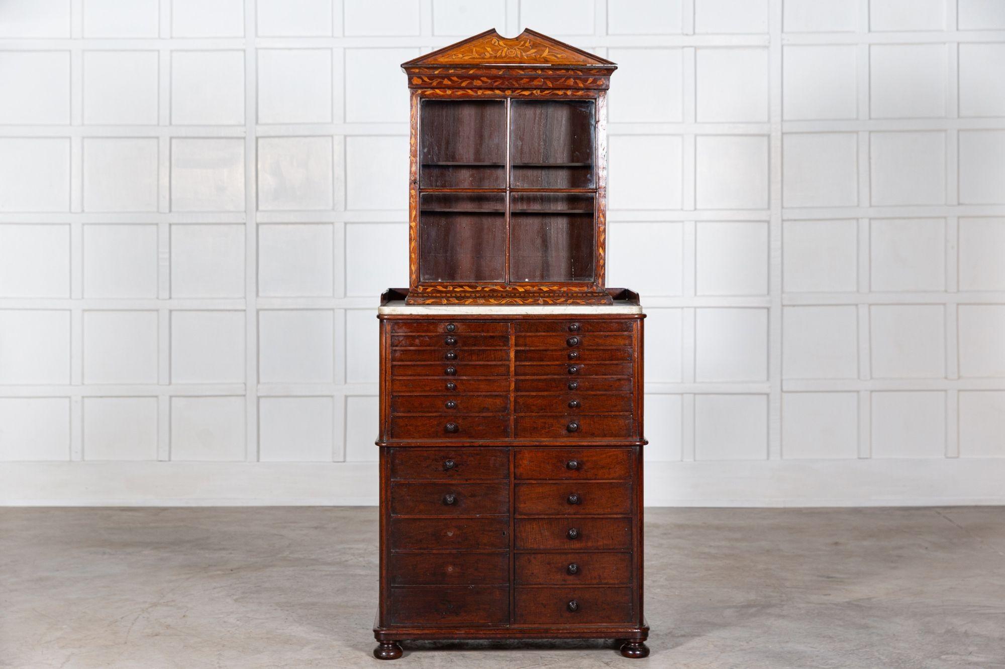 19thC Dutch Mahogany Marquetry Inlaid Display Cabinet For Sale 4
