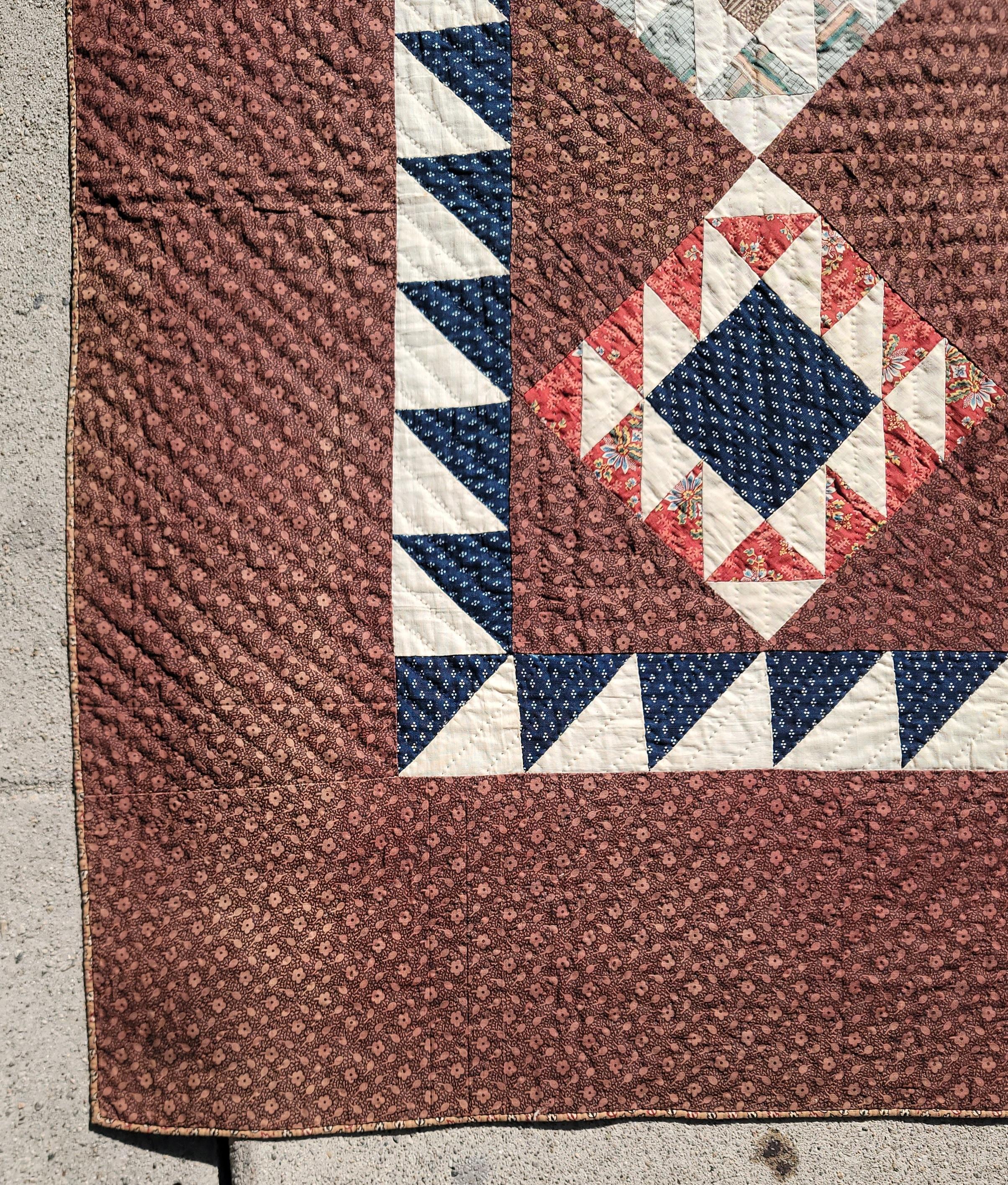 This fine 19th century quilt comes to us from the Pack Wood House Museum in Lewisburg, Pennsylvania and is in nice condition .It contains lots of early calico fabrics & chintz fabrics from the early 19th century.
