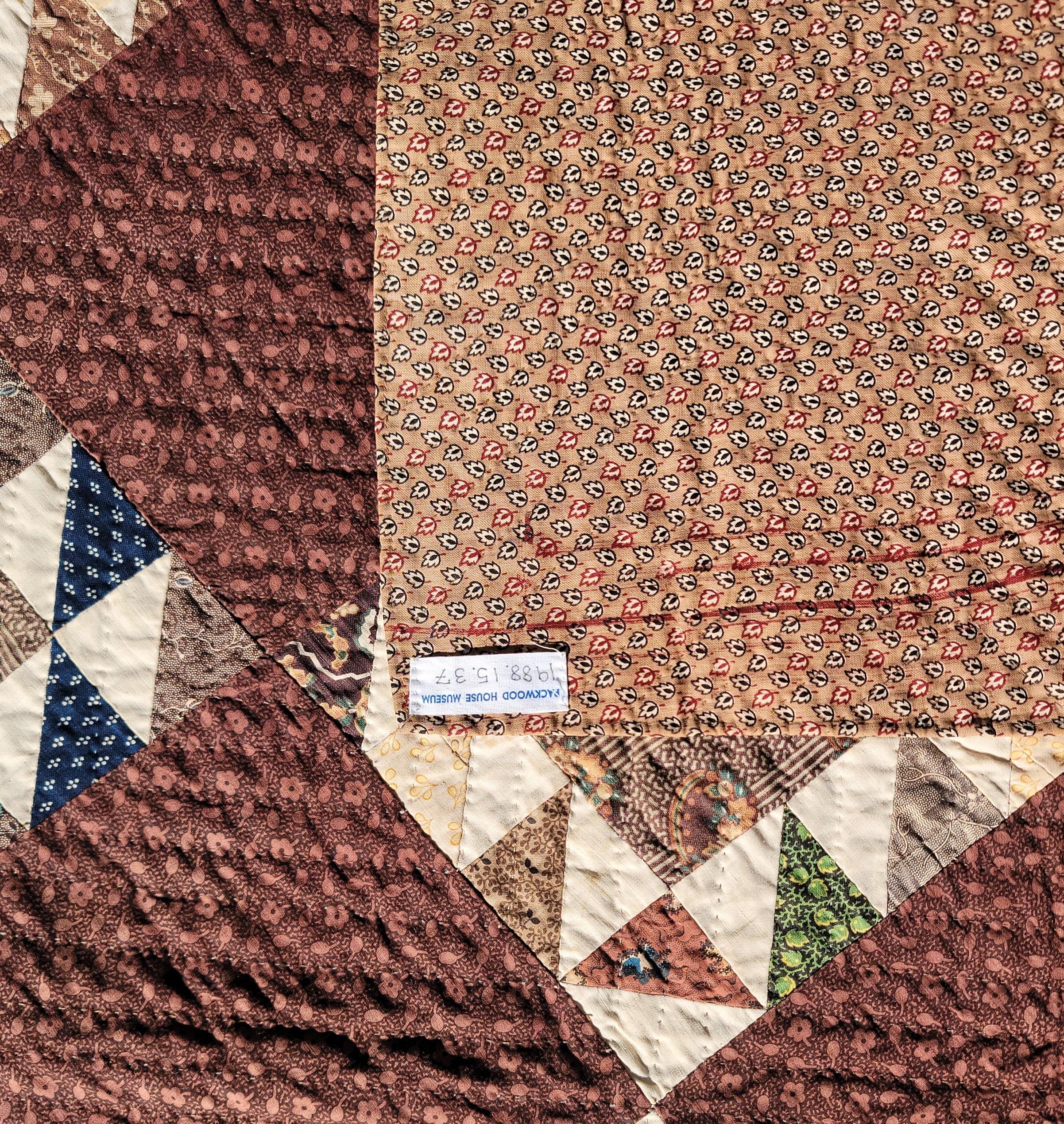 19th Century Early Browns Calico Shoe Fly Quilt In Good Condition For Sale In Los Angeles, CA