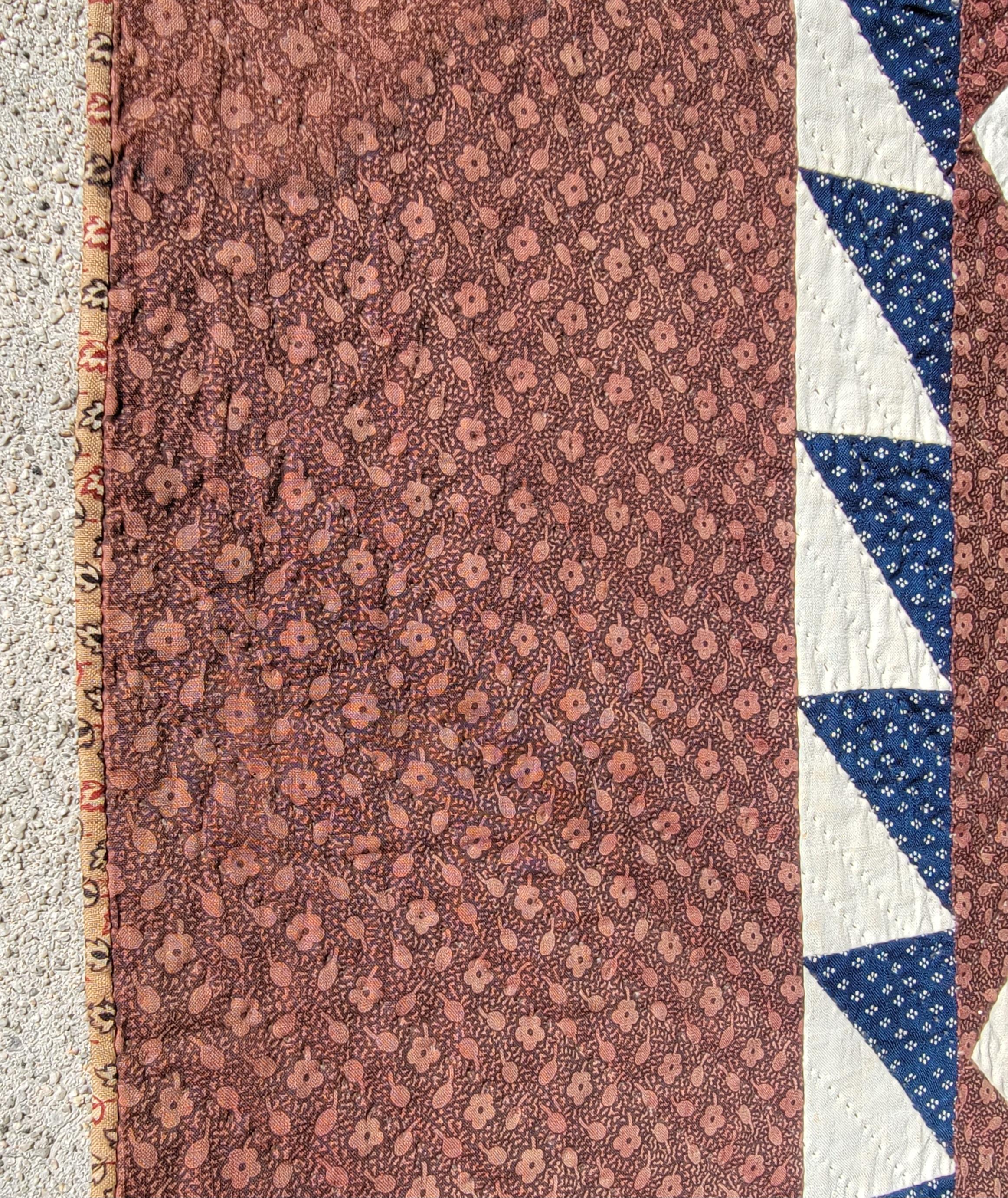 Cotton 19th Century Early Browns Calico Shoe Fly Quilt For Sale
