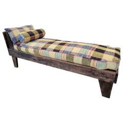 Antique 19thc Early Day Bed W/ Rag Rug Cushions 
Pillows