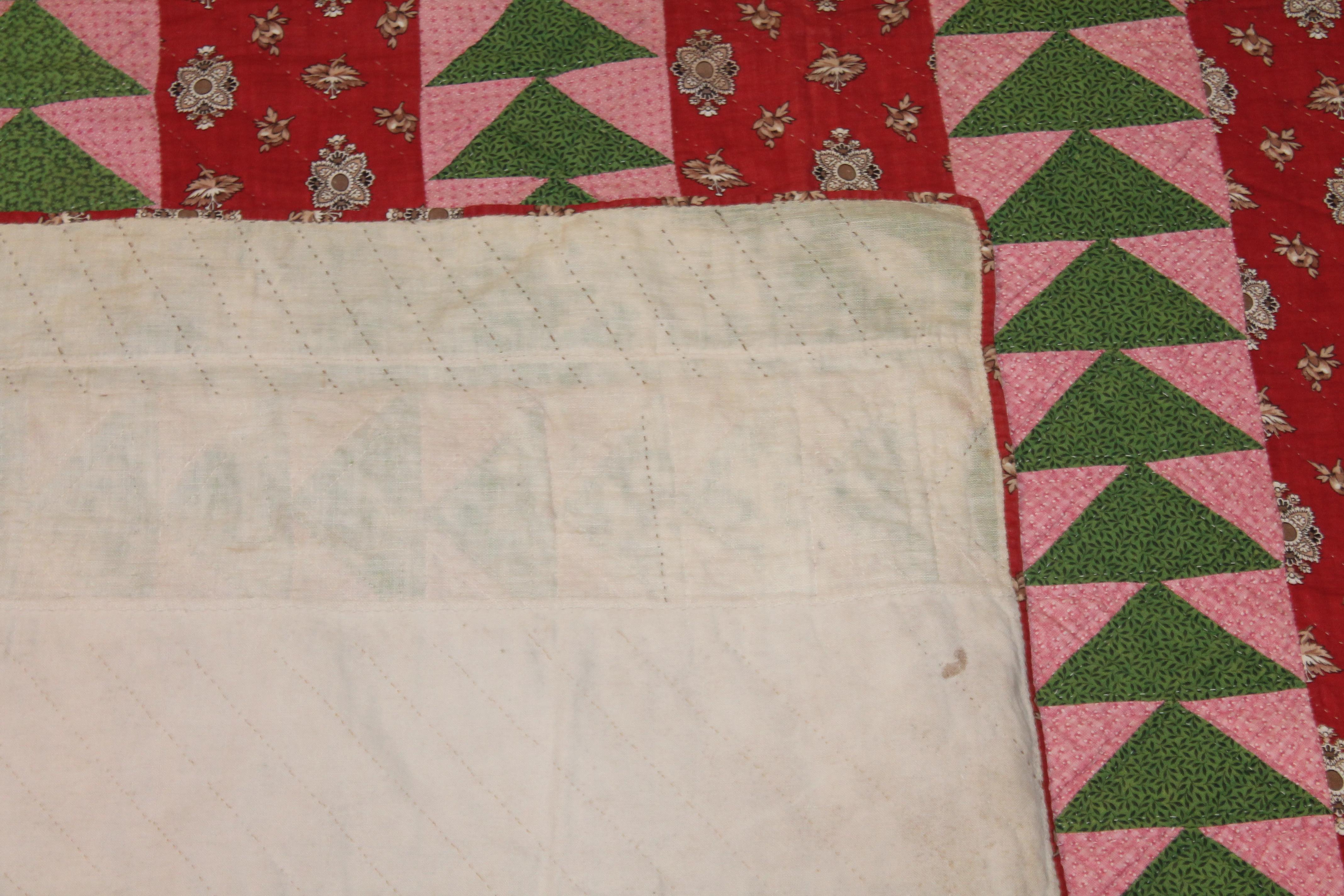 Hand-Crafted 19th Century Early Flying Geese Quilt For Sale