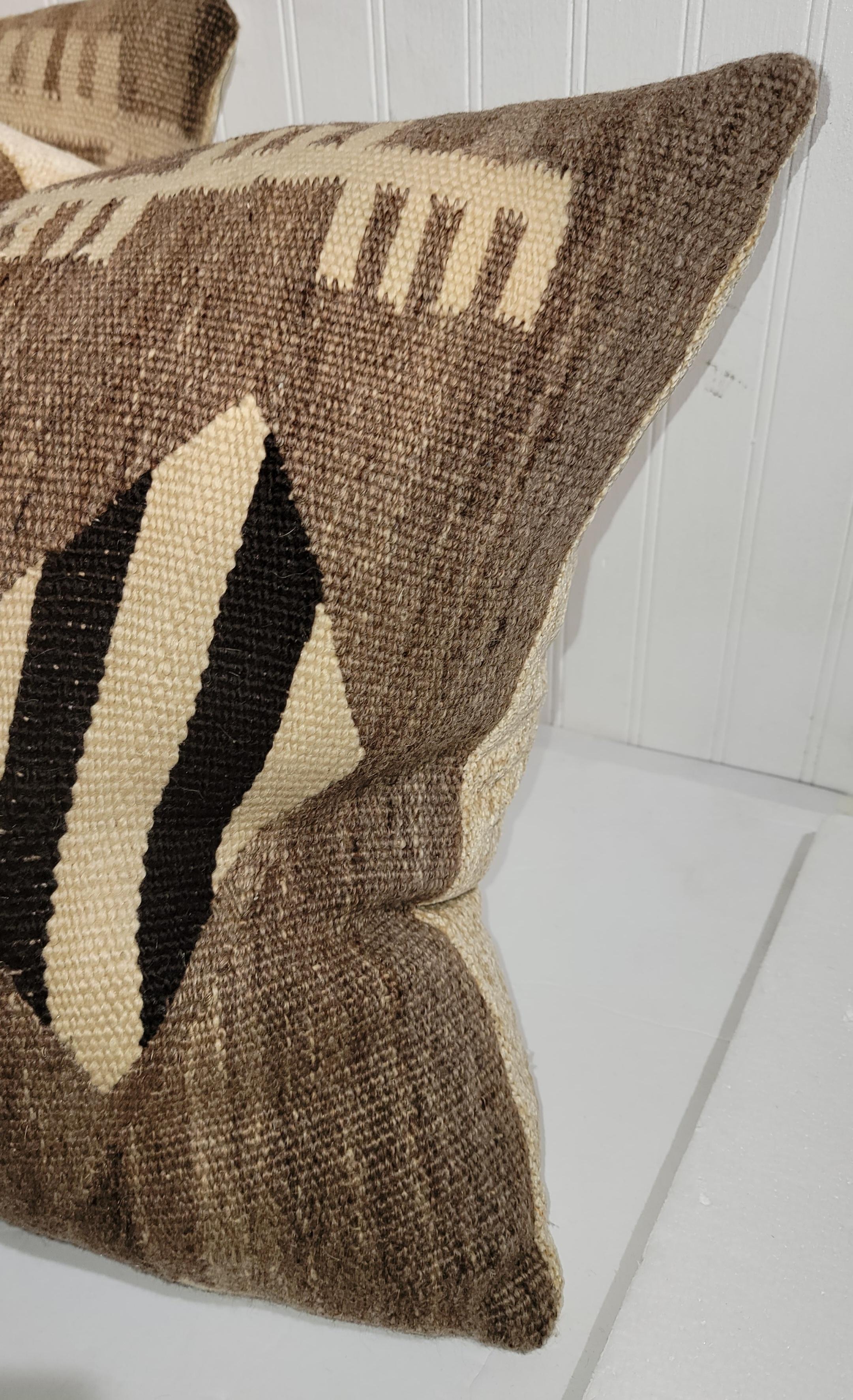 19Thc Early Navajo Indian Weaving pillows in great condition.The backings are in a soft chenile linen.The inserts are down & feather inserts.